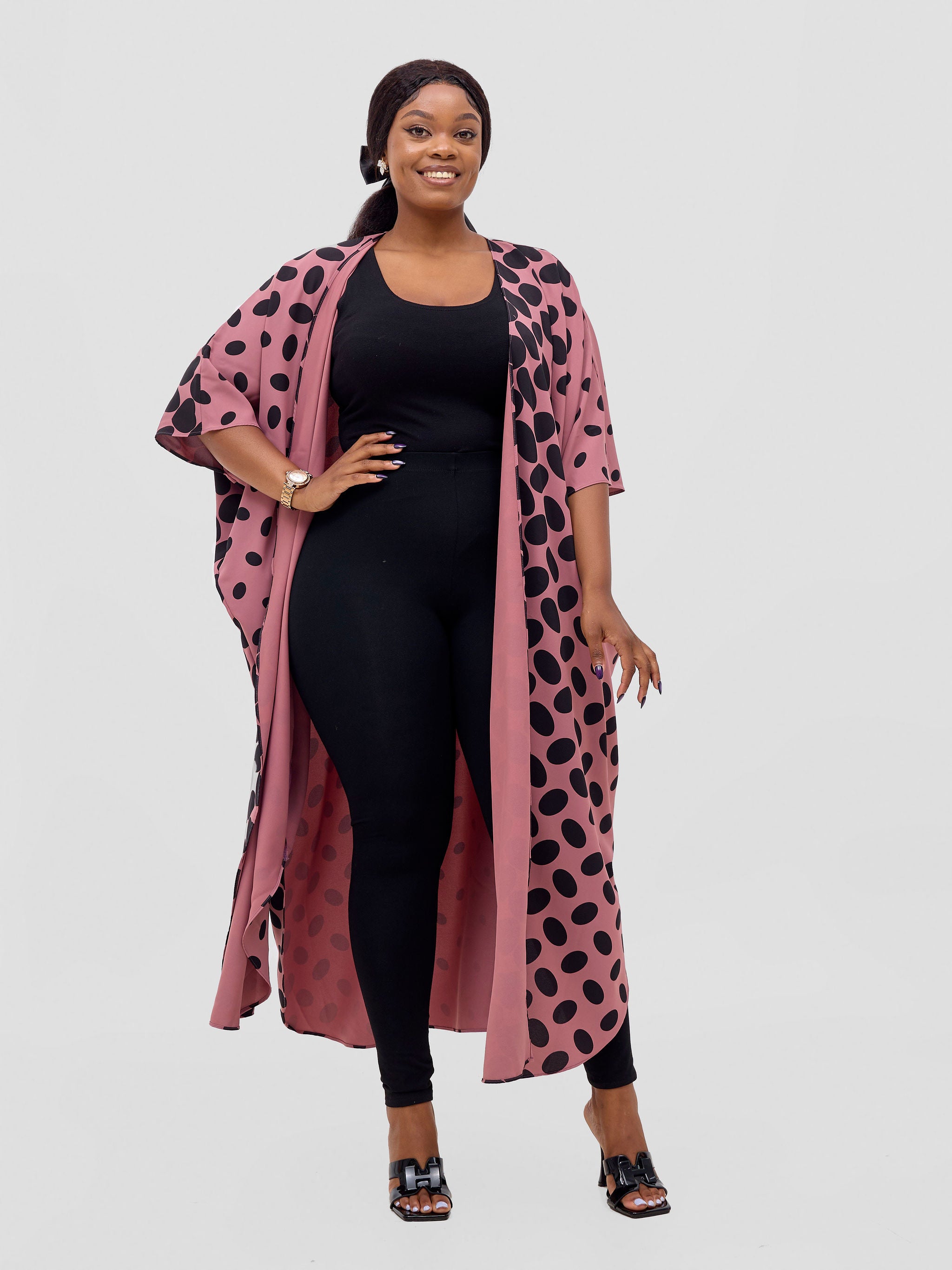 Vivo Basic Open Kaftan - Blush Pink Meti Print