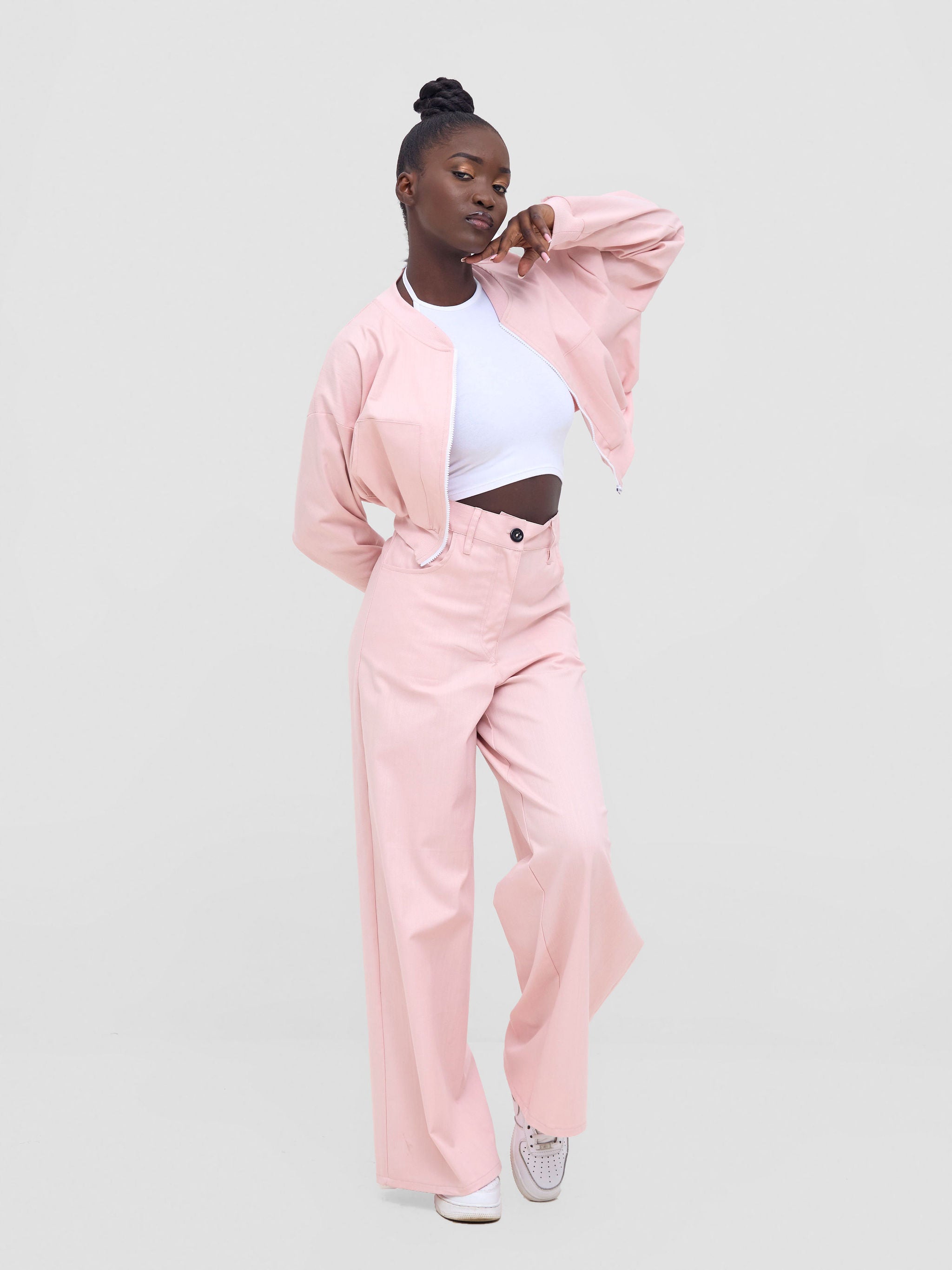 Zoya Nia Wide Leg Denim Pants - Light Pink
