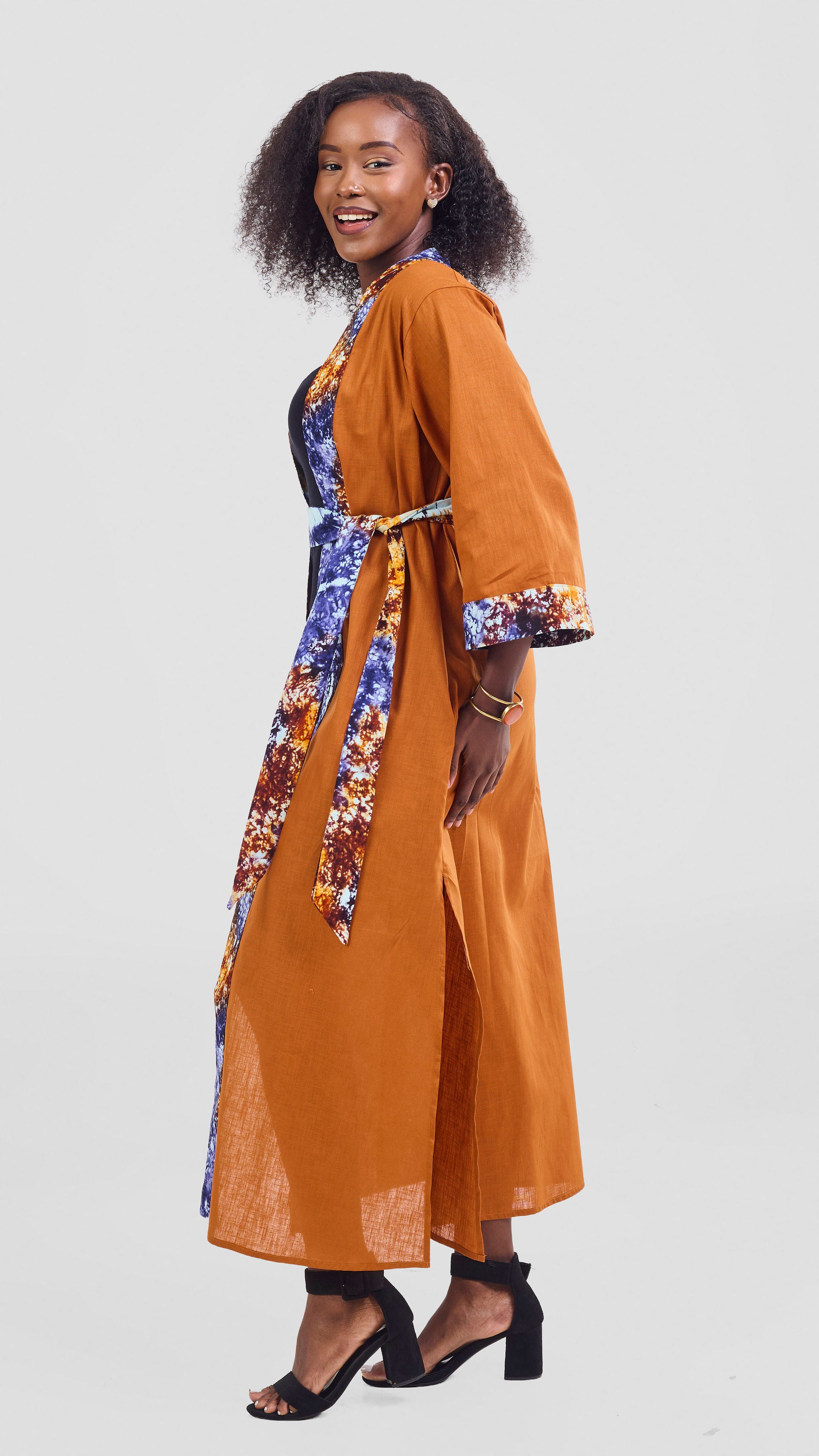 Safari Tafari High Slit Kimono - Rust / Bito Print