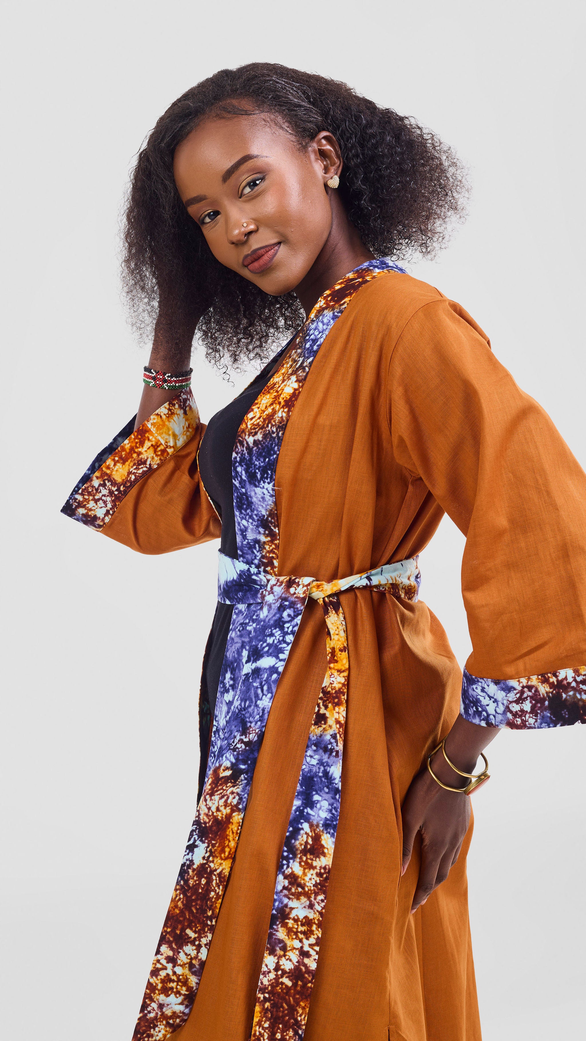 Safari Tafari High Slit Kimono - Rust / Bito Print