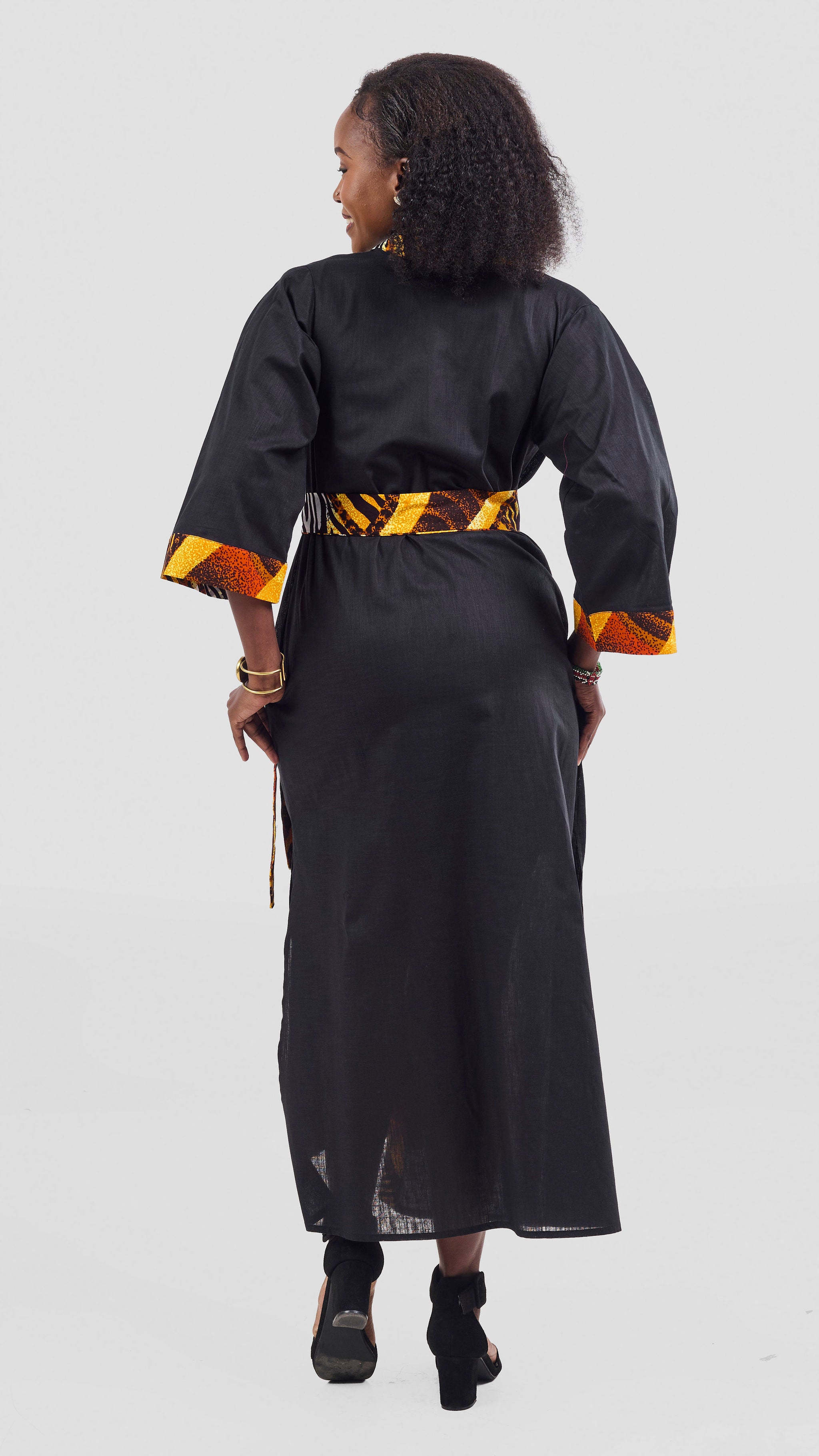 Safari Tafari High Slit Kimono - Black / Luena Print