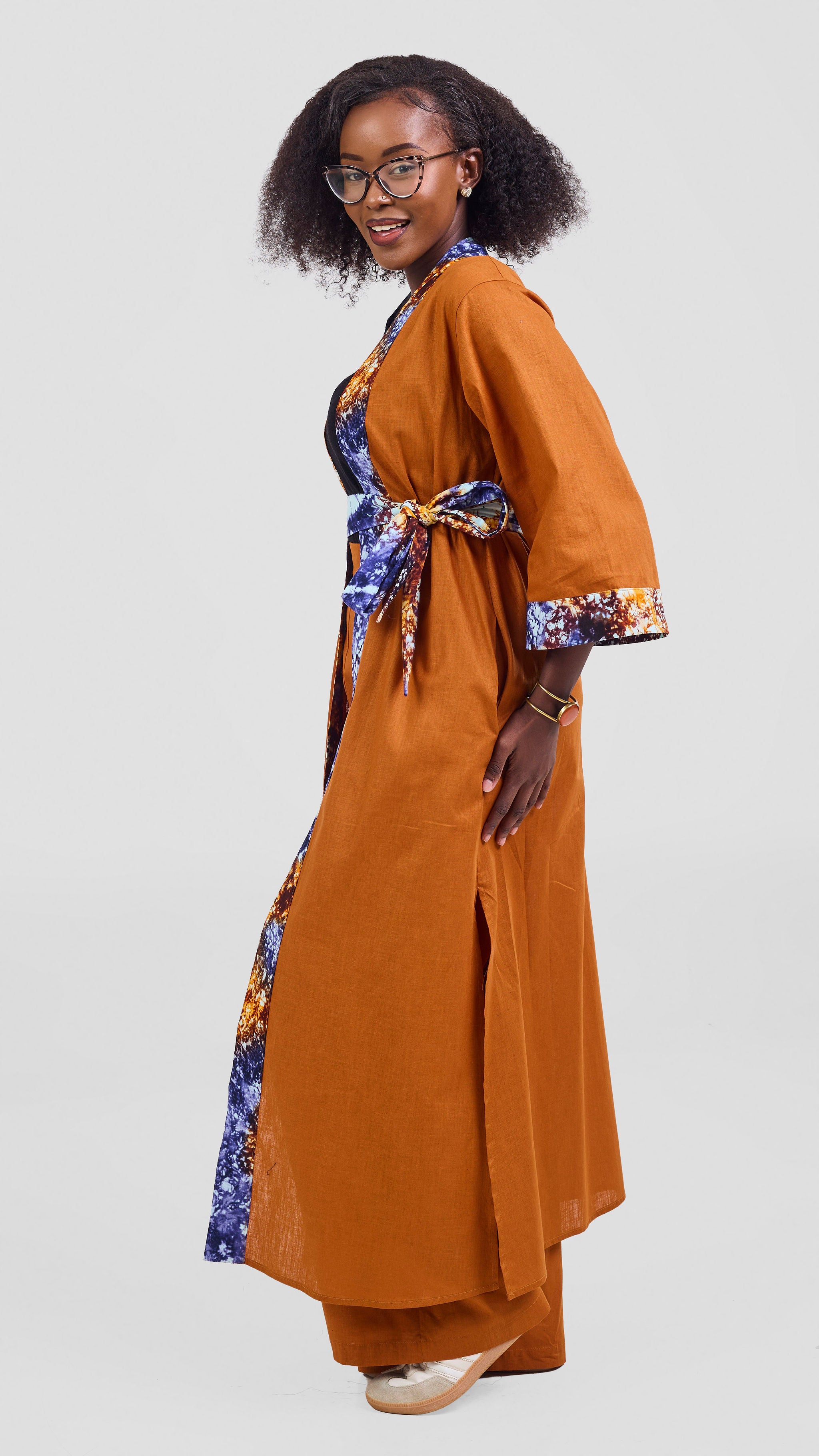 Safari Tafari High Slit Kimono - Rust / Mashi Print