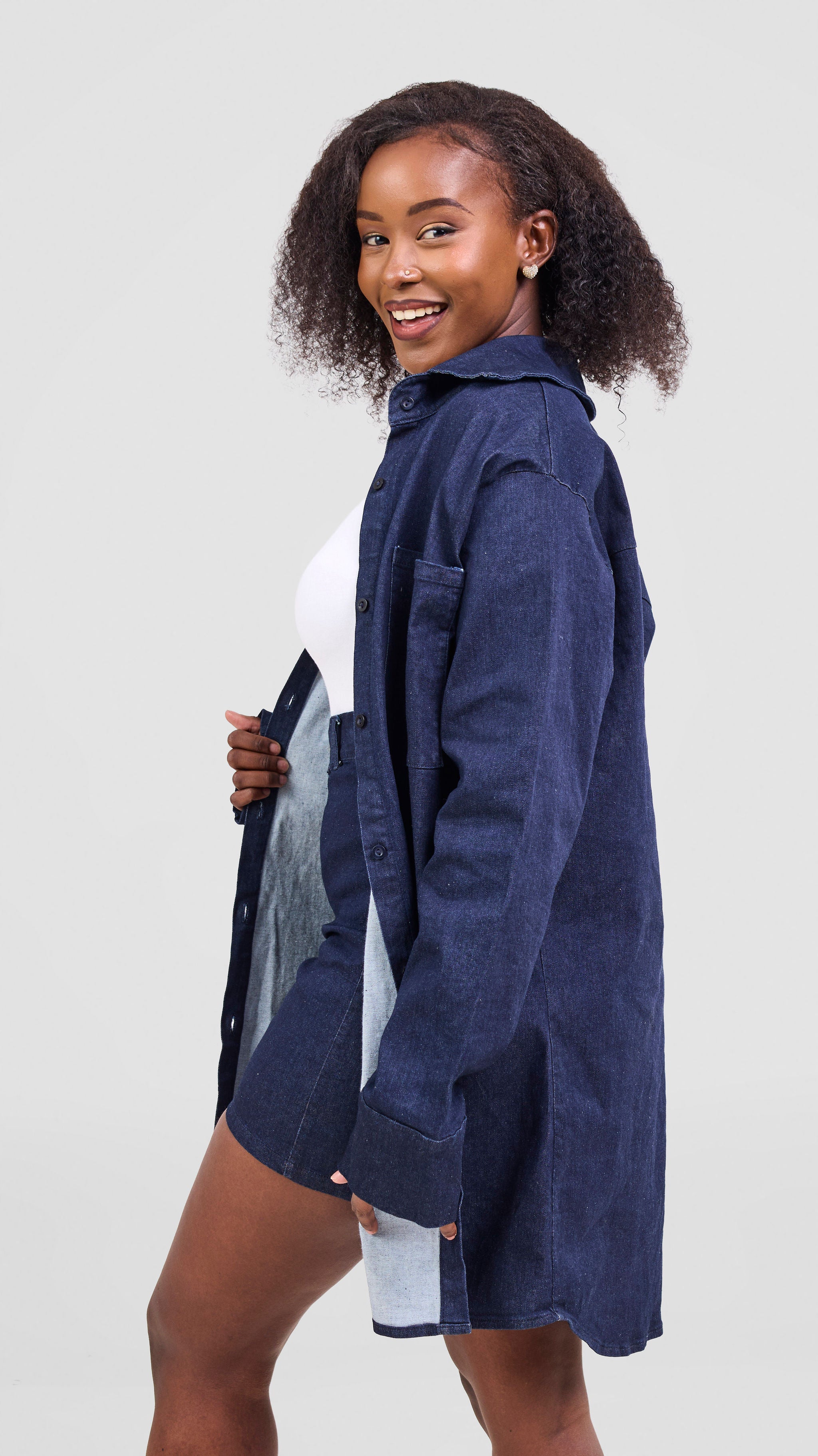 Zoya Nia Oversized Denim Shirt - Navy Blue