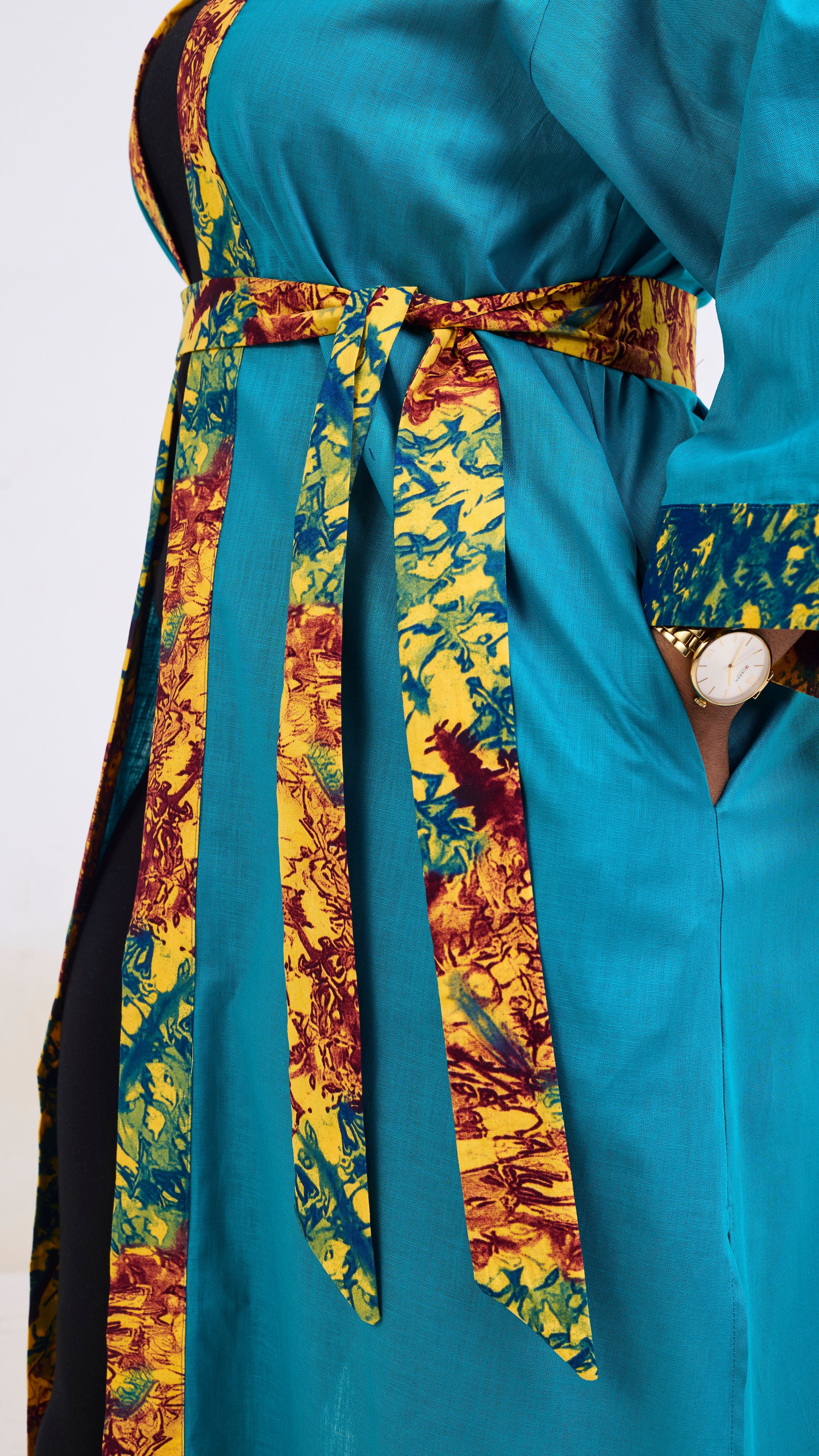 Safari Tafari High Slit Kimono - Teal / Keta Print