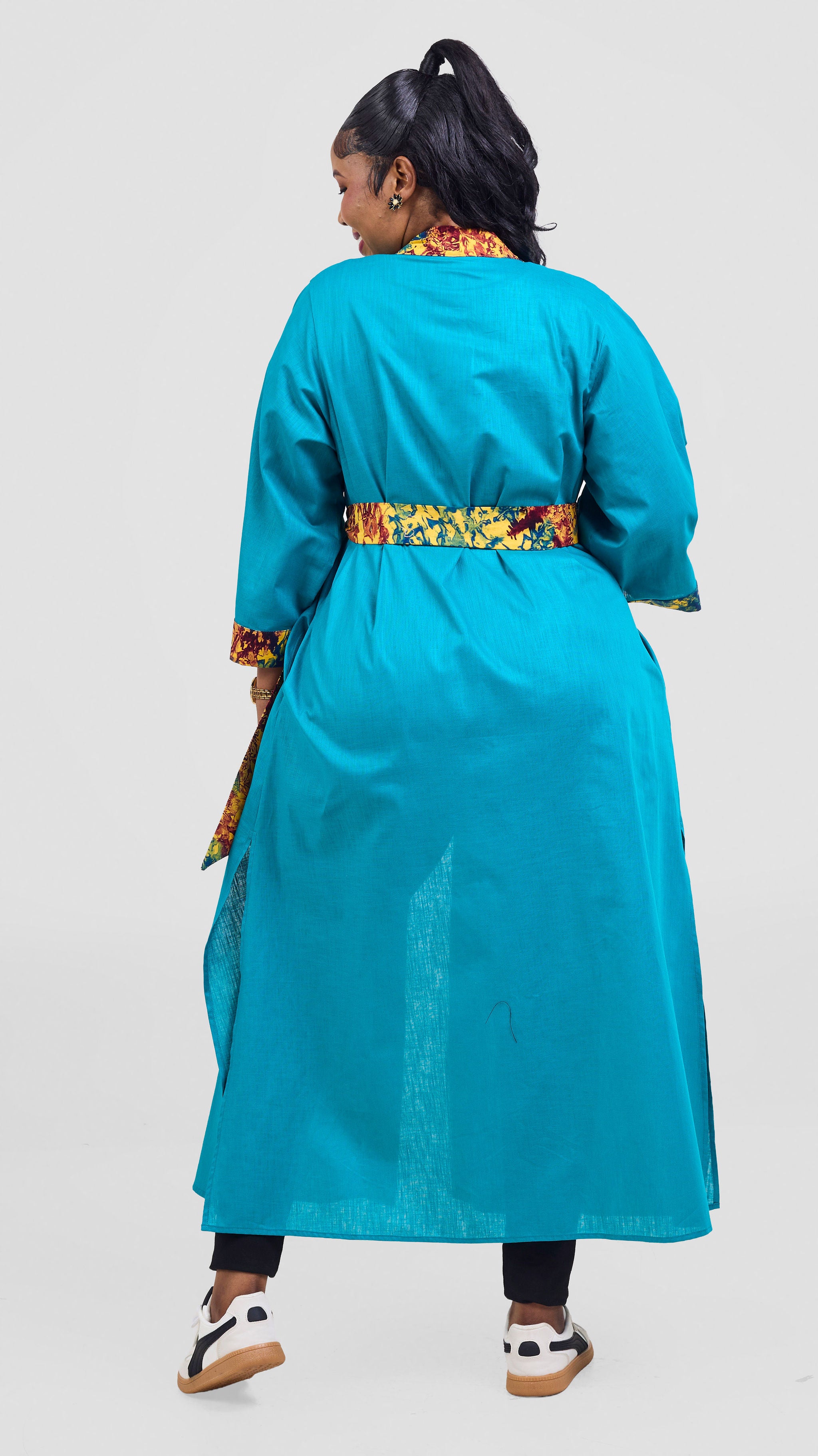 Safari Tafari High Slit Kimono - Teal / Keta Print