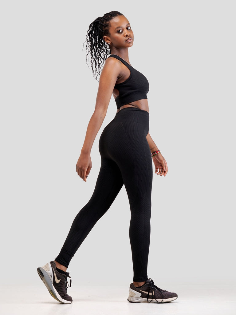 Ava Fitness Elenah High Waisted Leggings - Black - Shopzetu