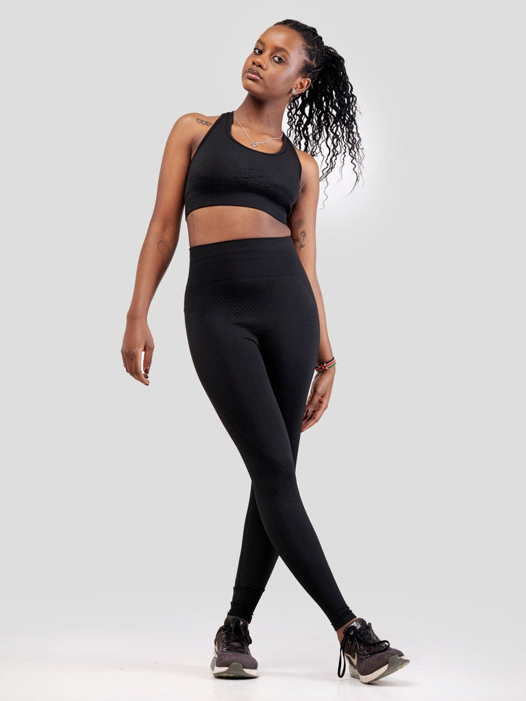 Ava Fitness Elenah High Waisted Leggings - Black - Shopzetu