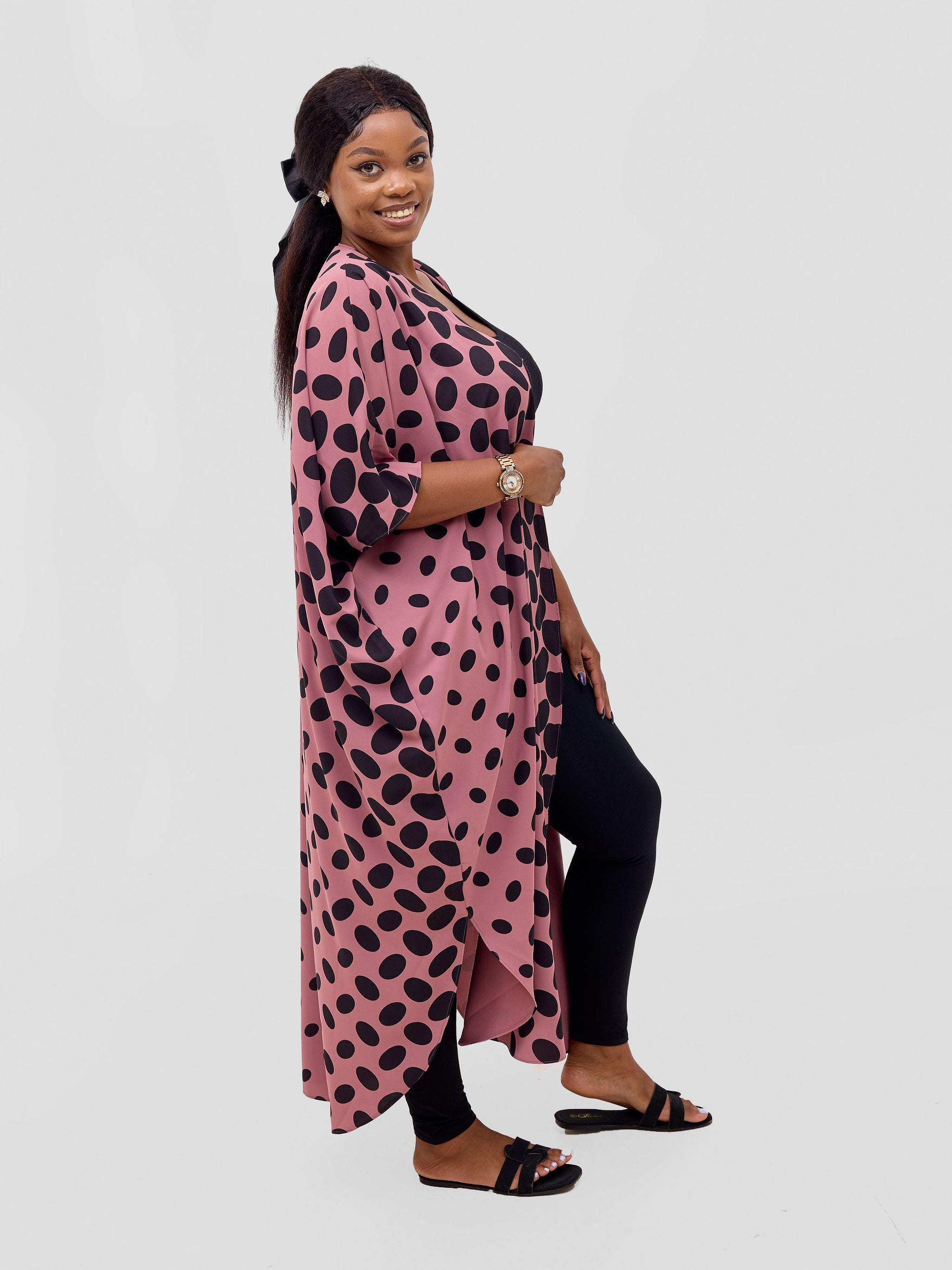 Vivo Basic Open Kaftan - Blush Pink Meti Print