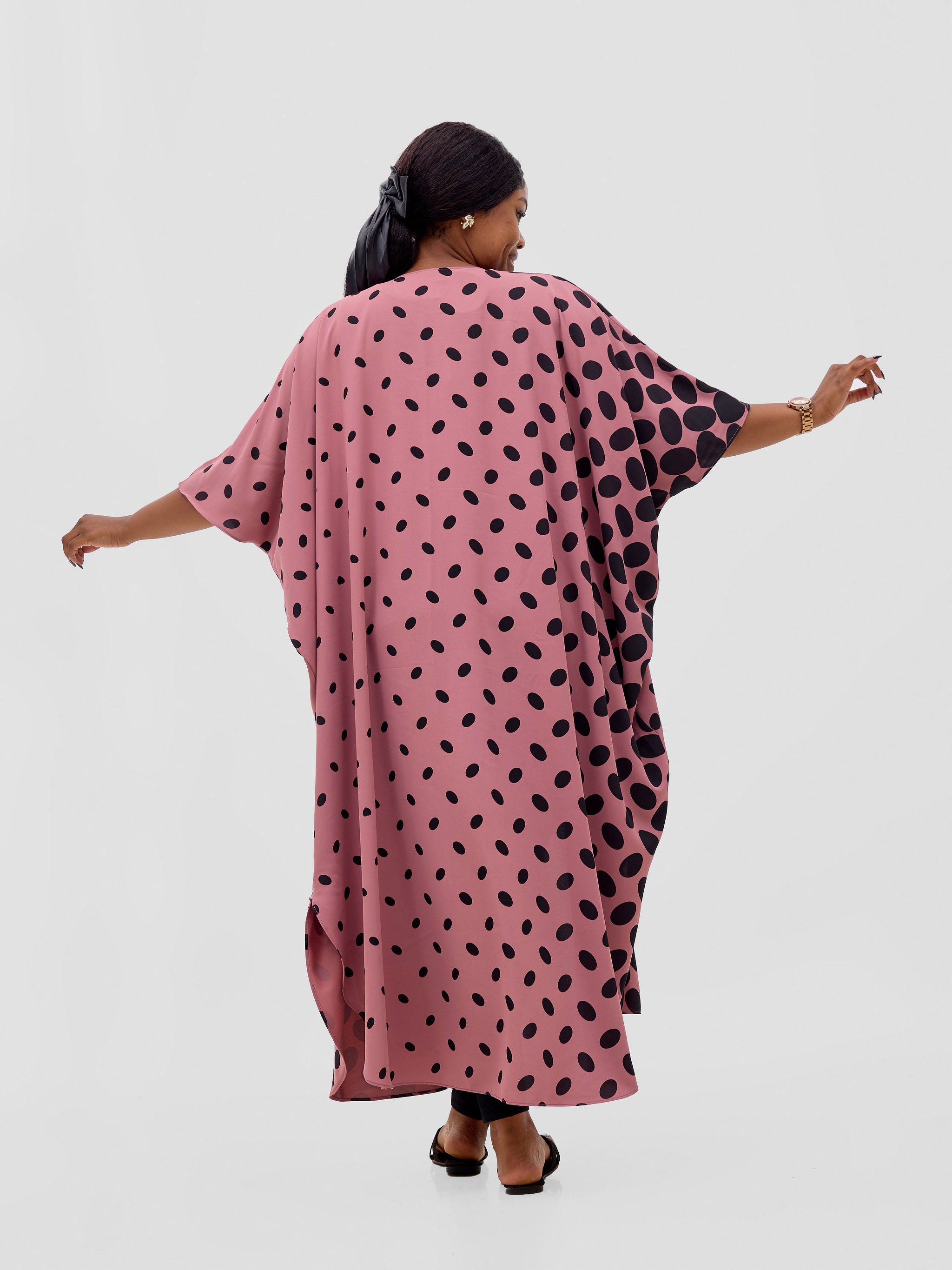 Vivo Basic Open Kaftan - Blush Pink Meti Print