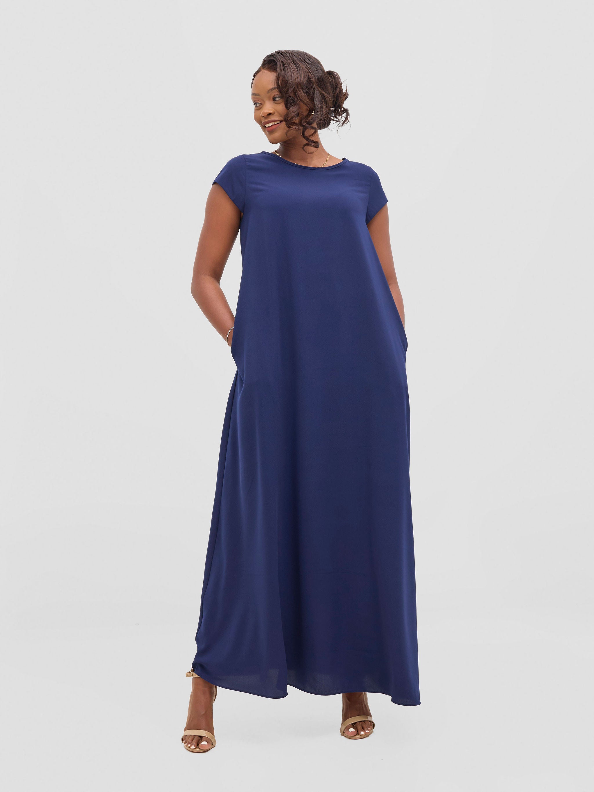 Vivo Basic Cap Sleeve Maxi Tent Dress - Navy