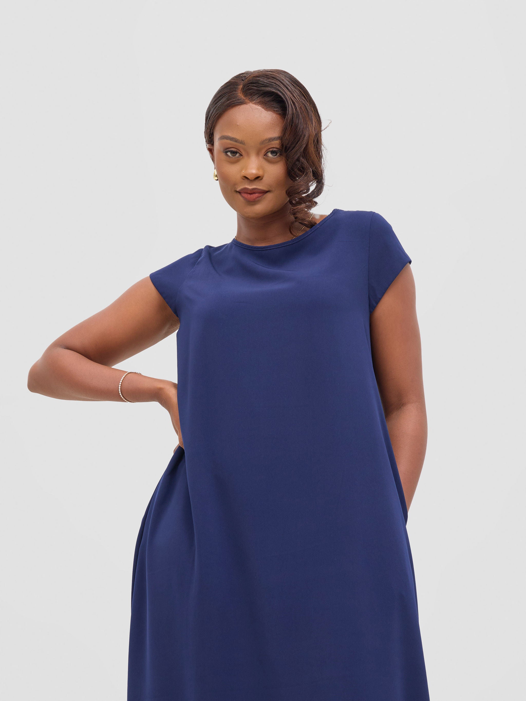 Vivo Basic Cap Sleeve Maxi Tent Dress - Navy