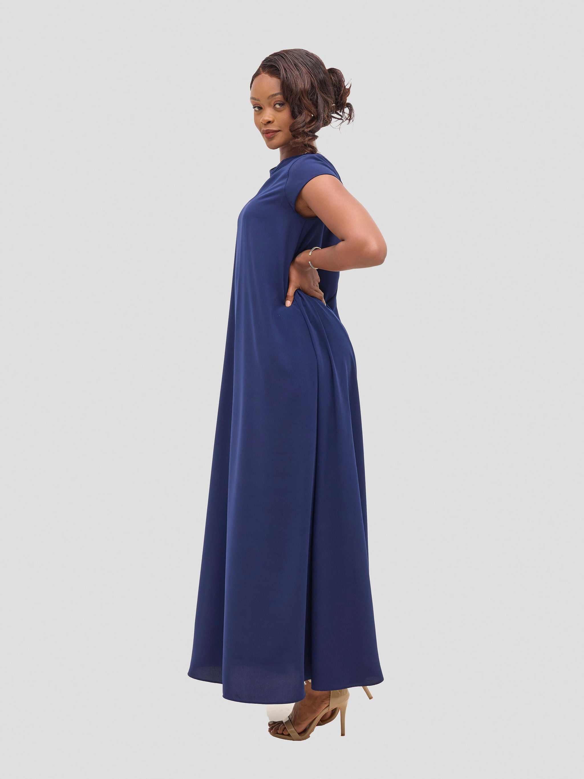 Vivo Basic Cap Sleeve Maxi Tent Dress - Navy