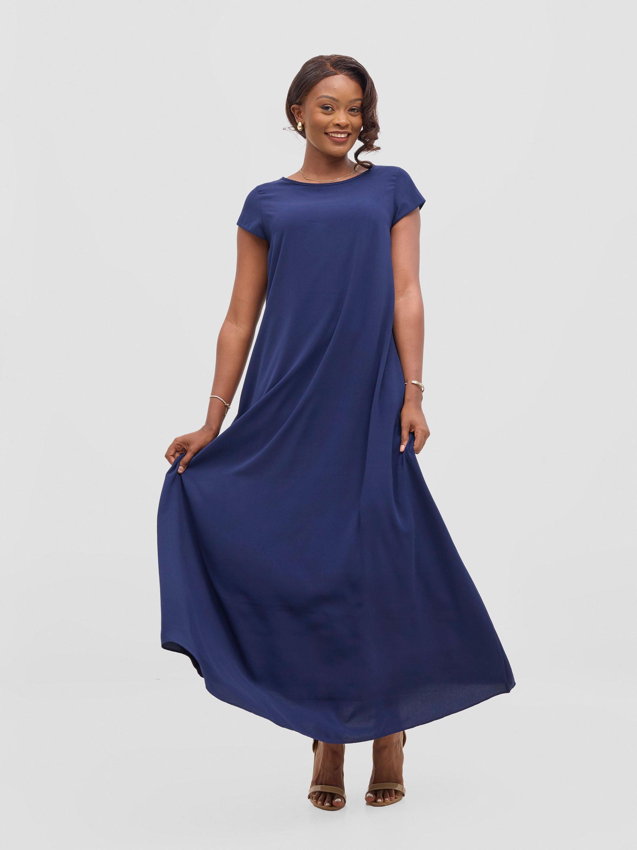 Vivo Basic Cap Sleeve Maxi Tent Dress - Navy