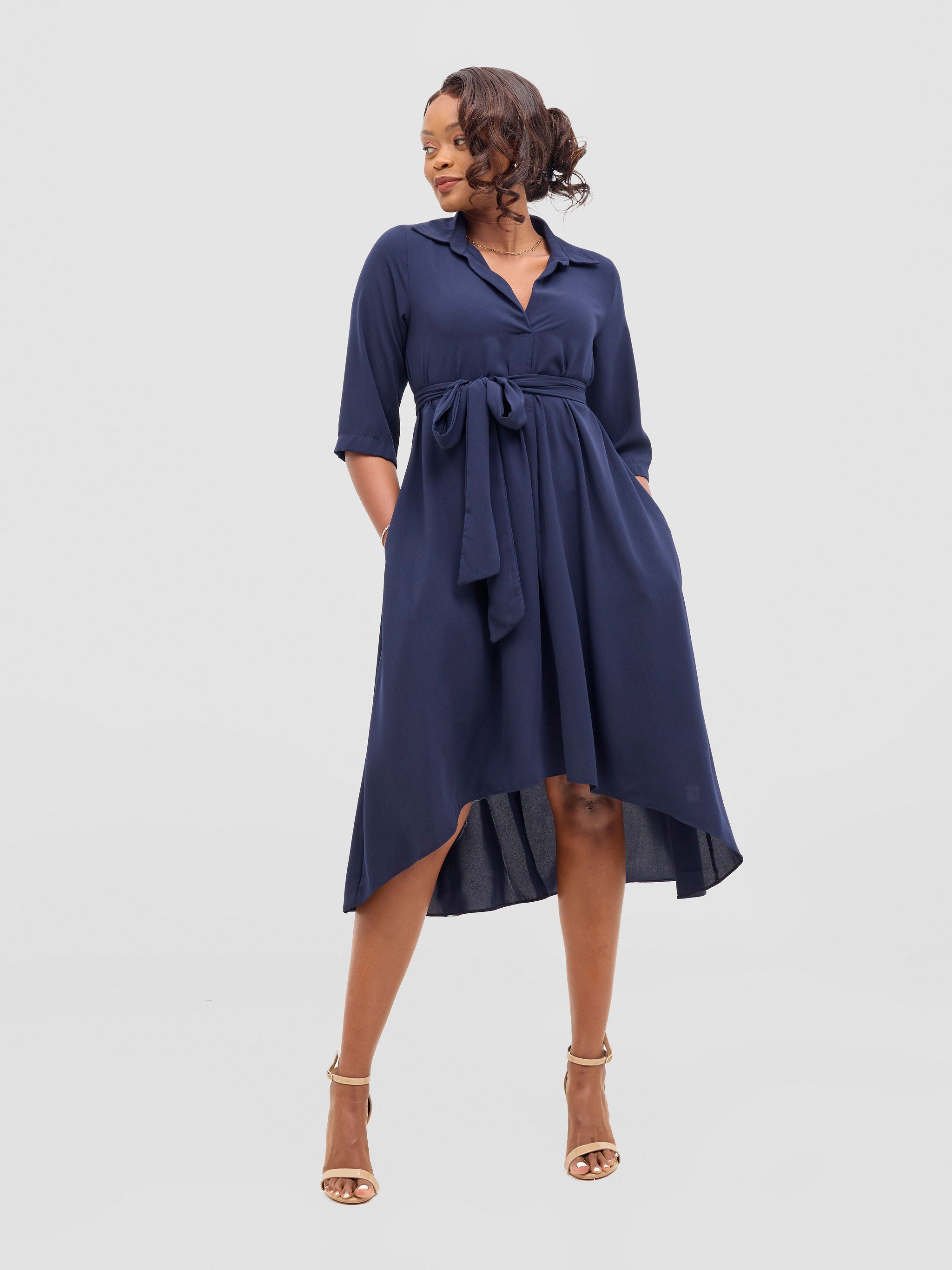 Vivo Yumi High Low Shirt Dress - Dark Navy