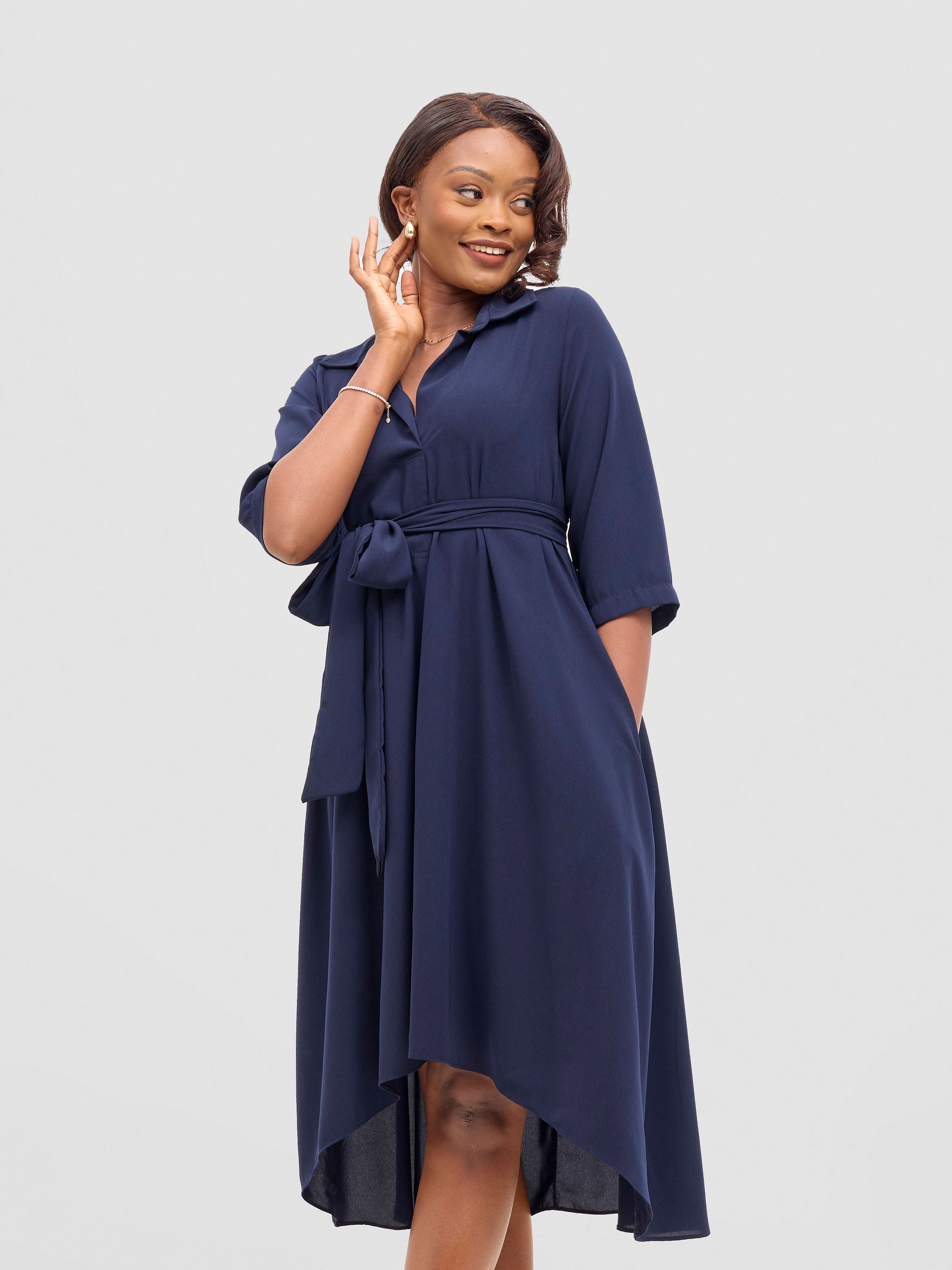 Vivo Yumi High Low Shirt Dress - Dark Navy