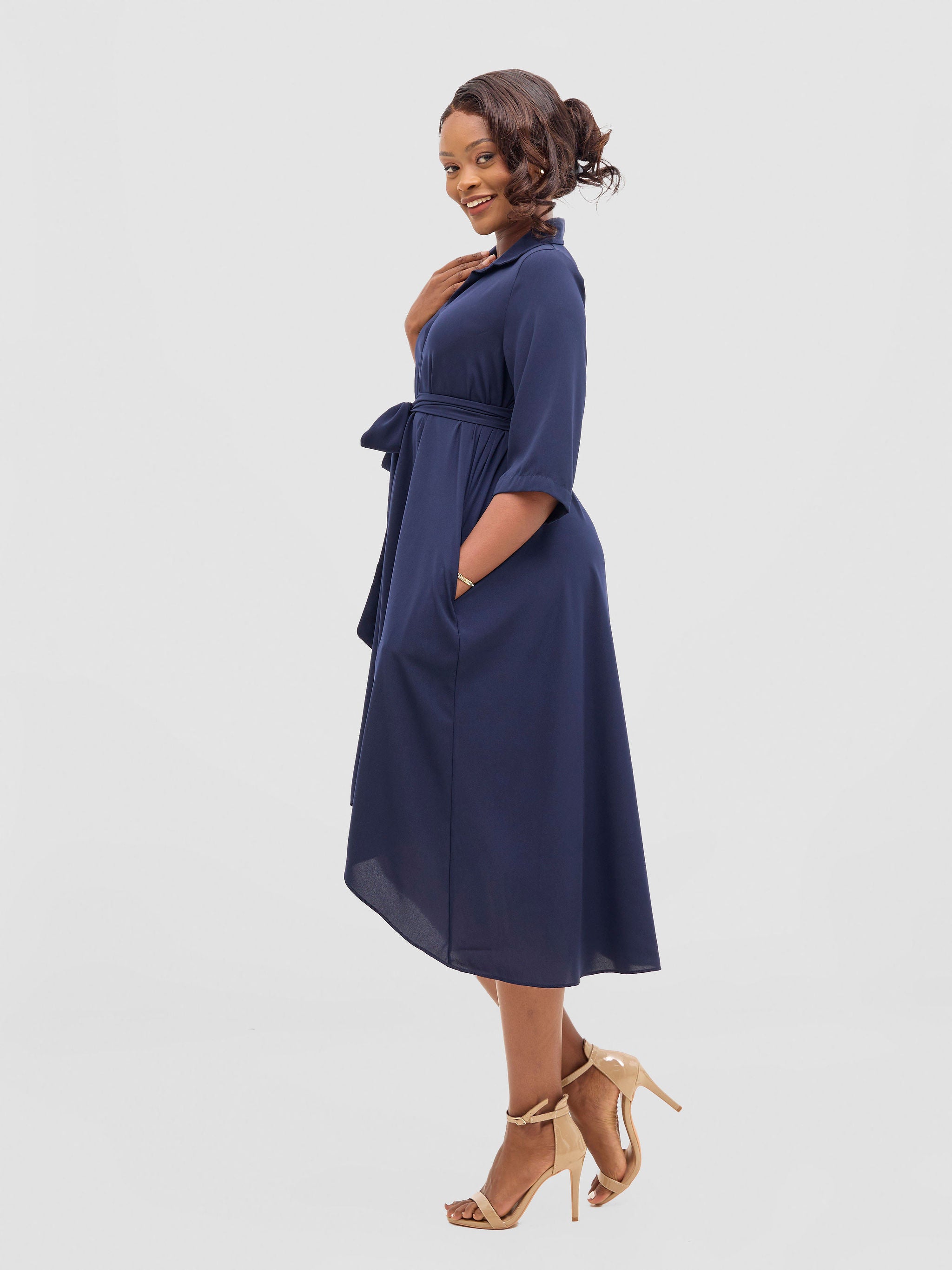 Vivo Yumi High Low Shirt Dress - Dark Navy