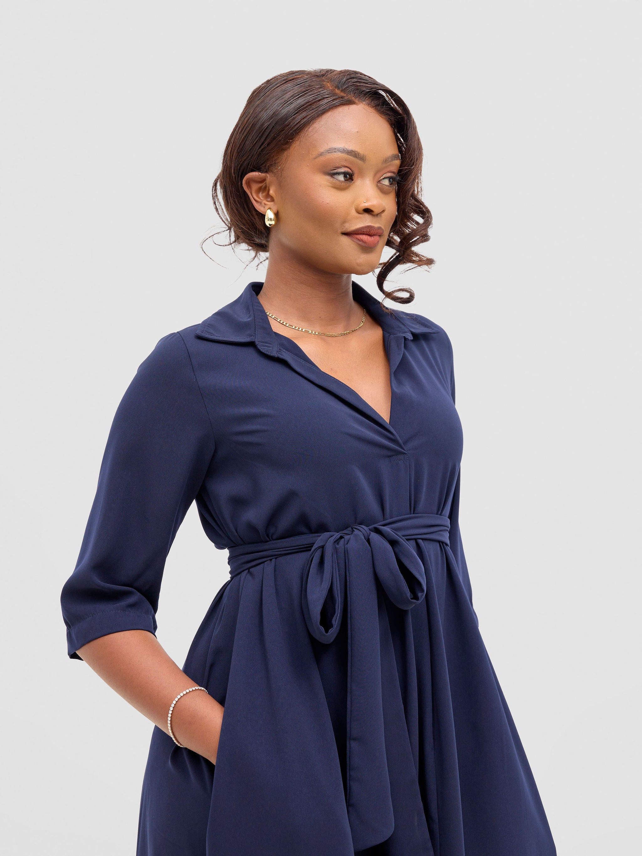 Vivo Yumi High Low Shirt Dress - Dark Navy