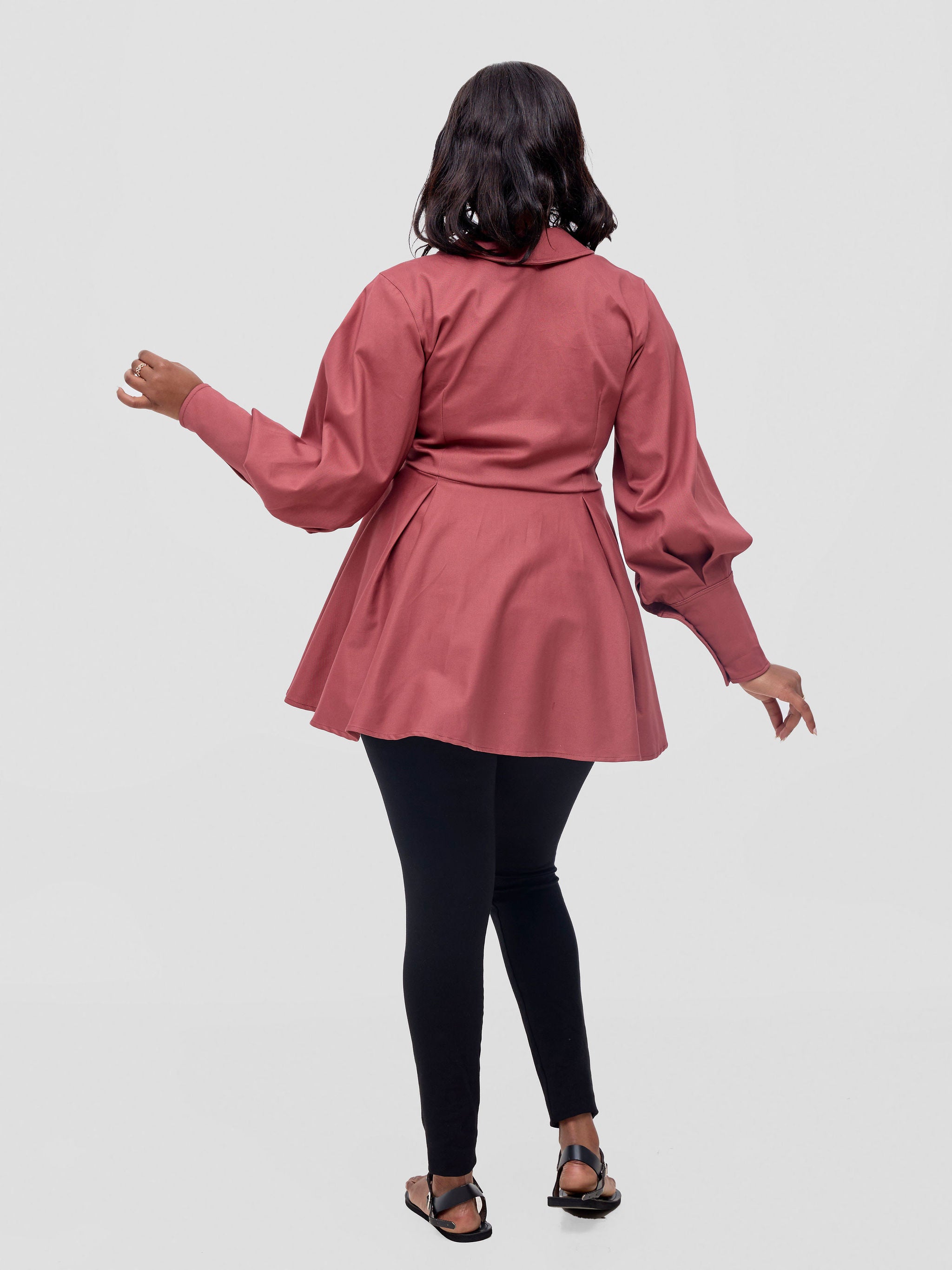 Safari Hawi Peplum Bishop Sleeve Wrap Coat - Cherry