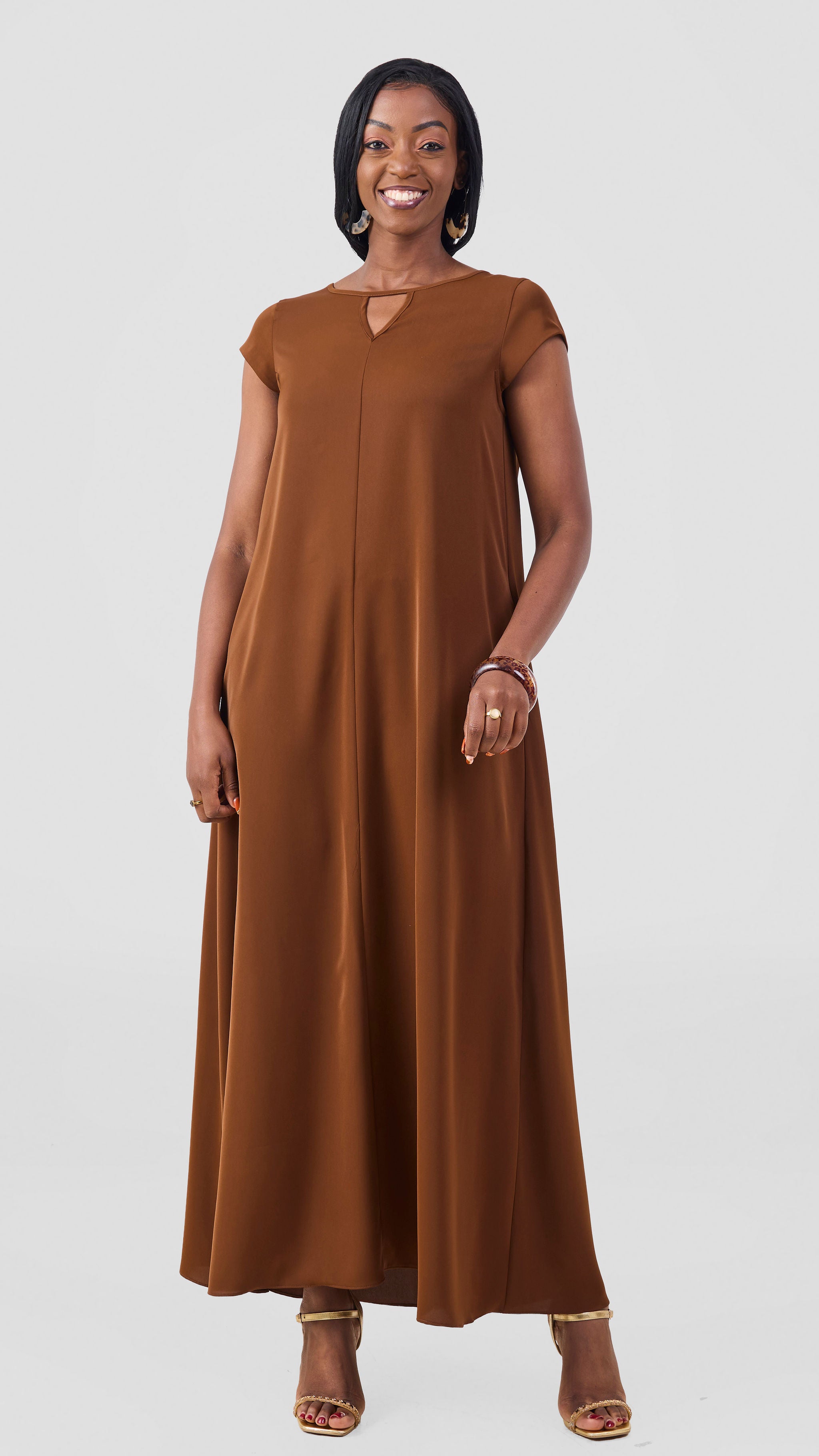 Vivo Sakari Cap Sleeve Maxi Dress - Brown