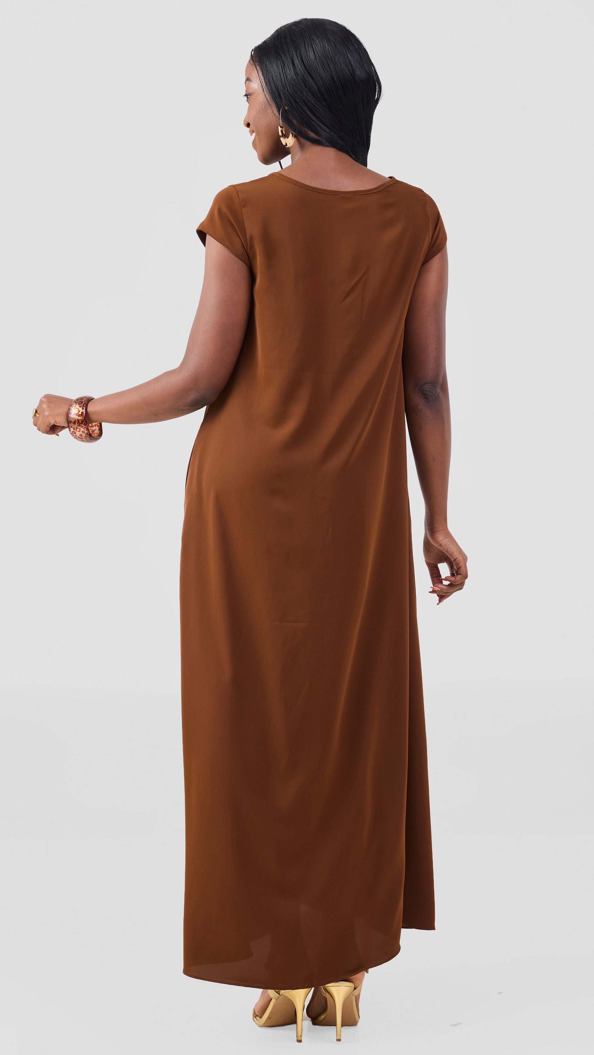 Vivo Sakari Cap Sleeve Maxi Dress - Brown