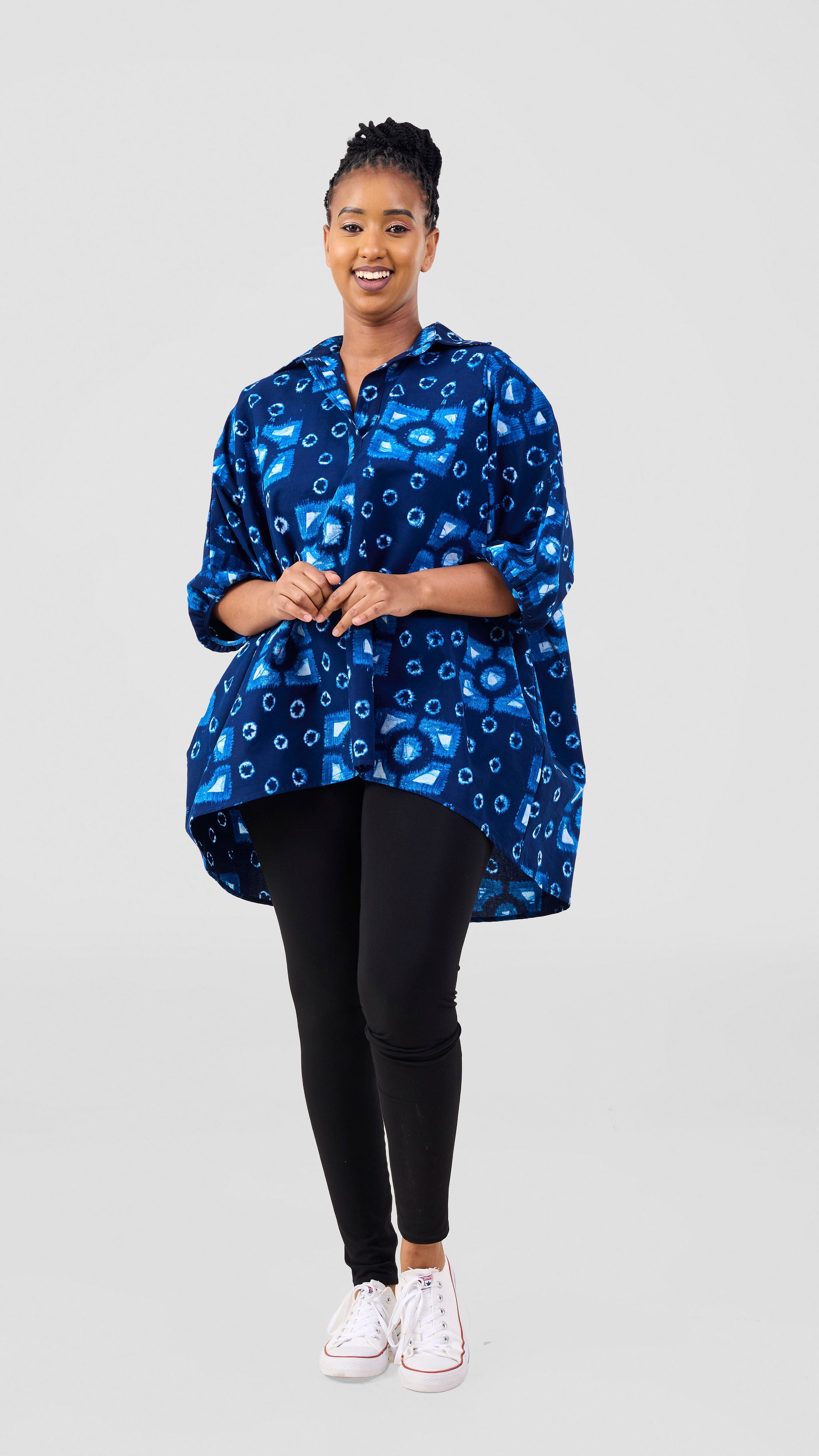 Safari Tafari Highlow Top - Dark Navy Asili Print