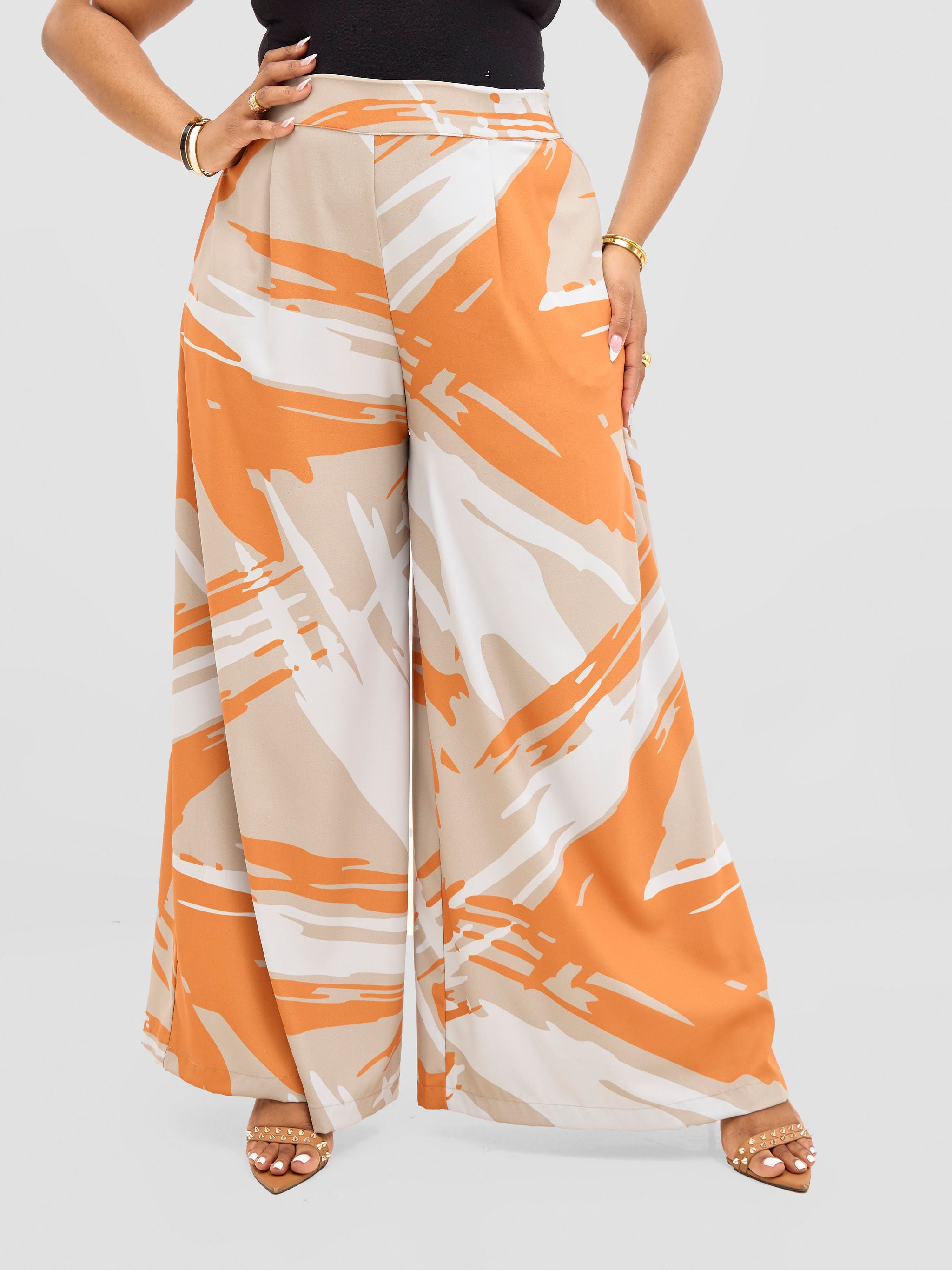 Vivo Ayla Crepe Pants - Grey / Orange Hali Print