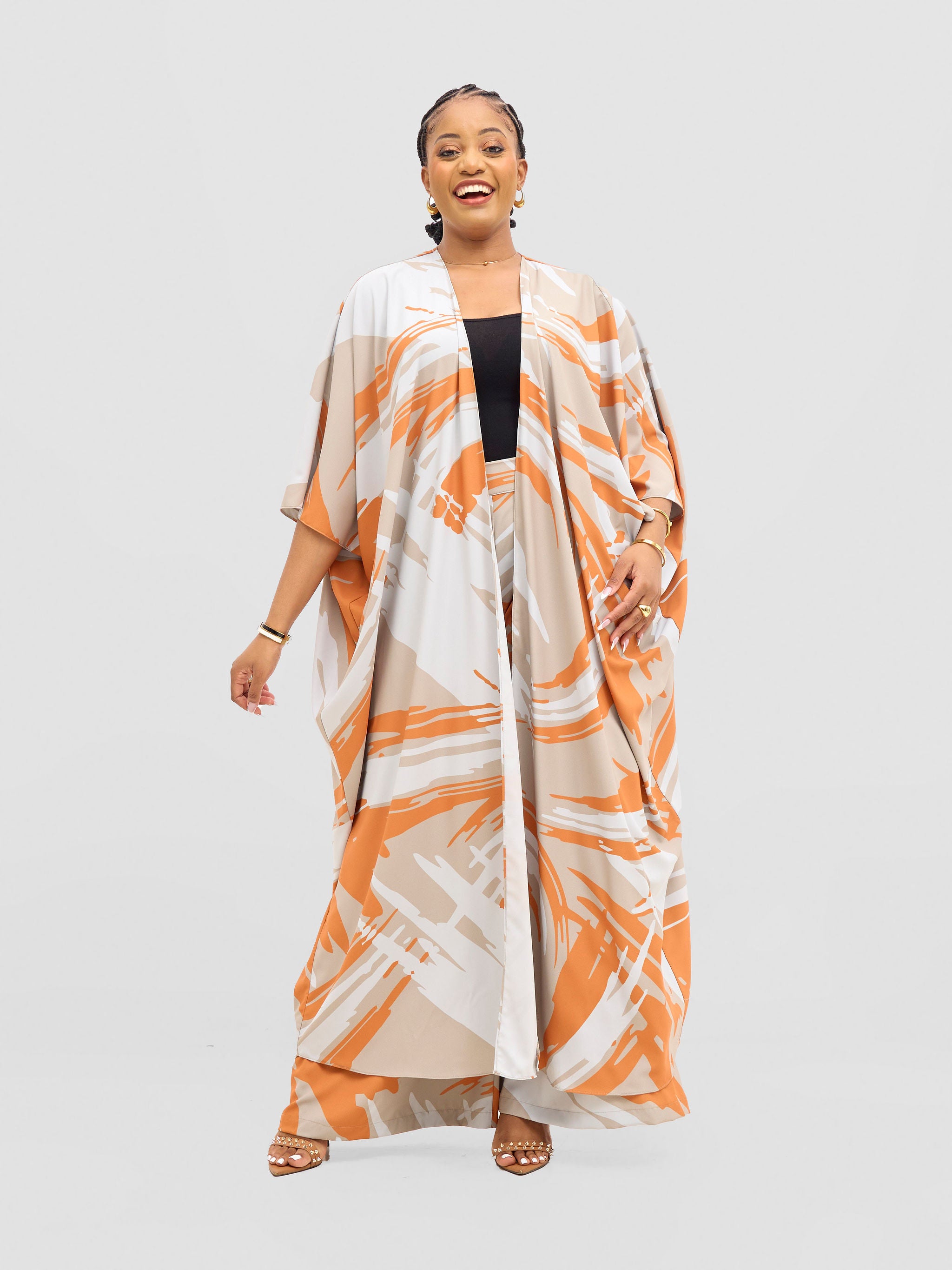 Vivo Ayla Maxi Kimono - Grey / Orange Hali Print