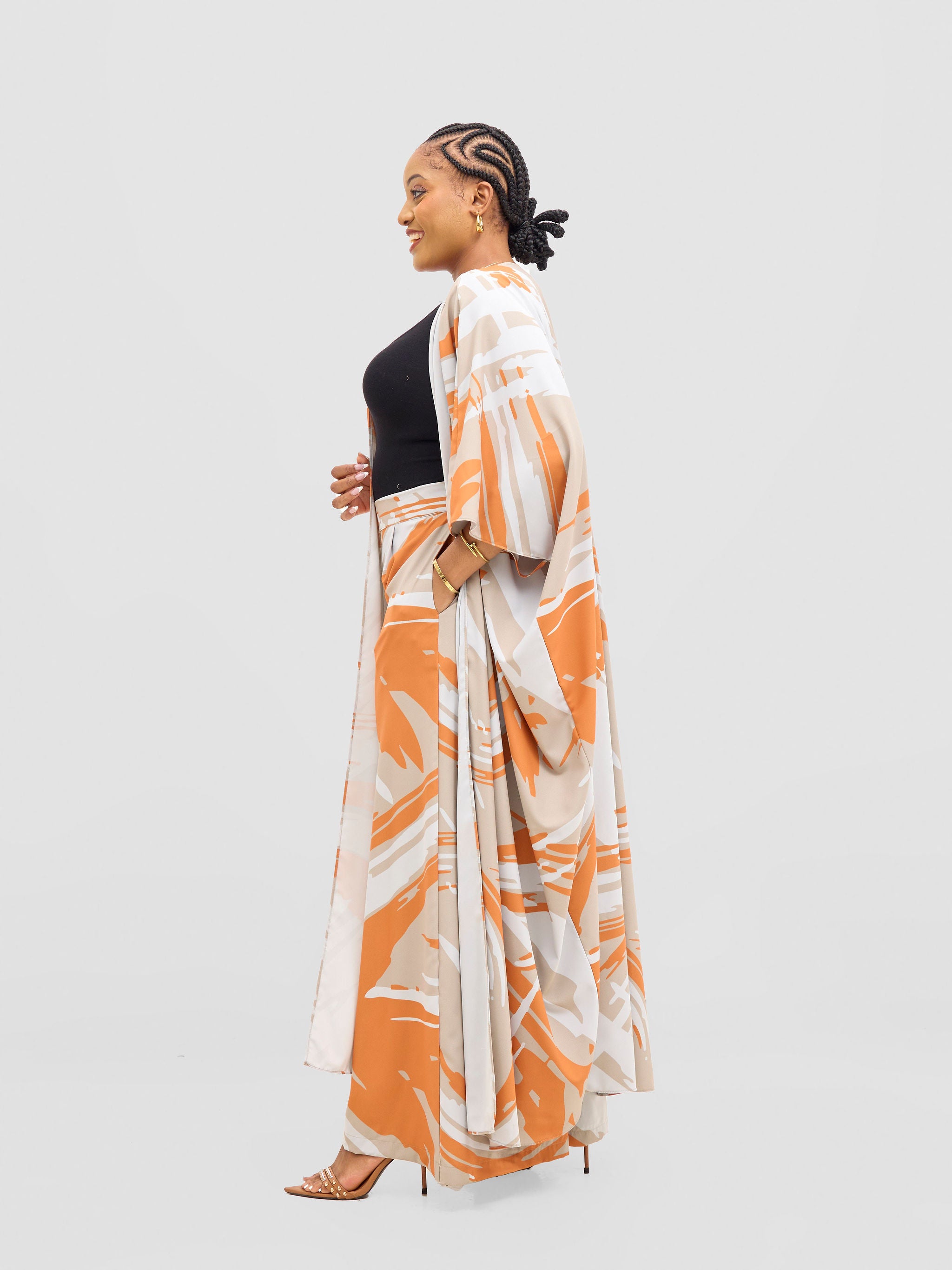 Vivo Ayla Maxi Kimono - Grey / Orange Hali Print