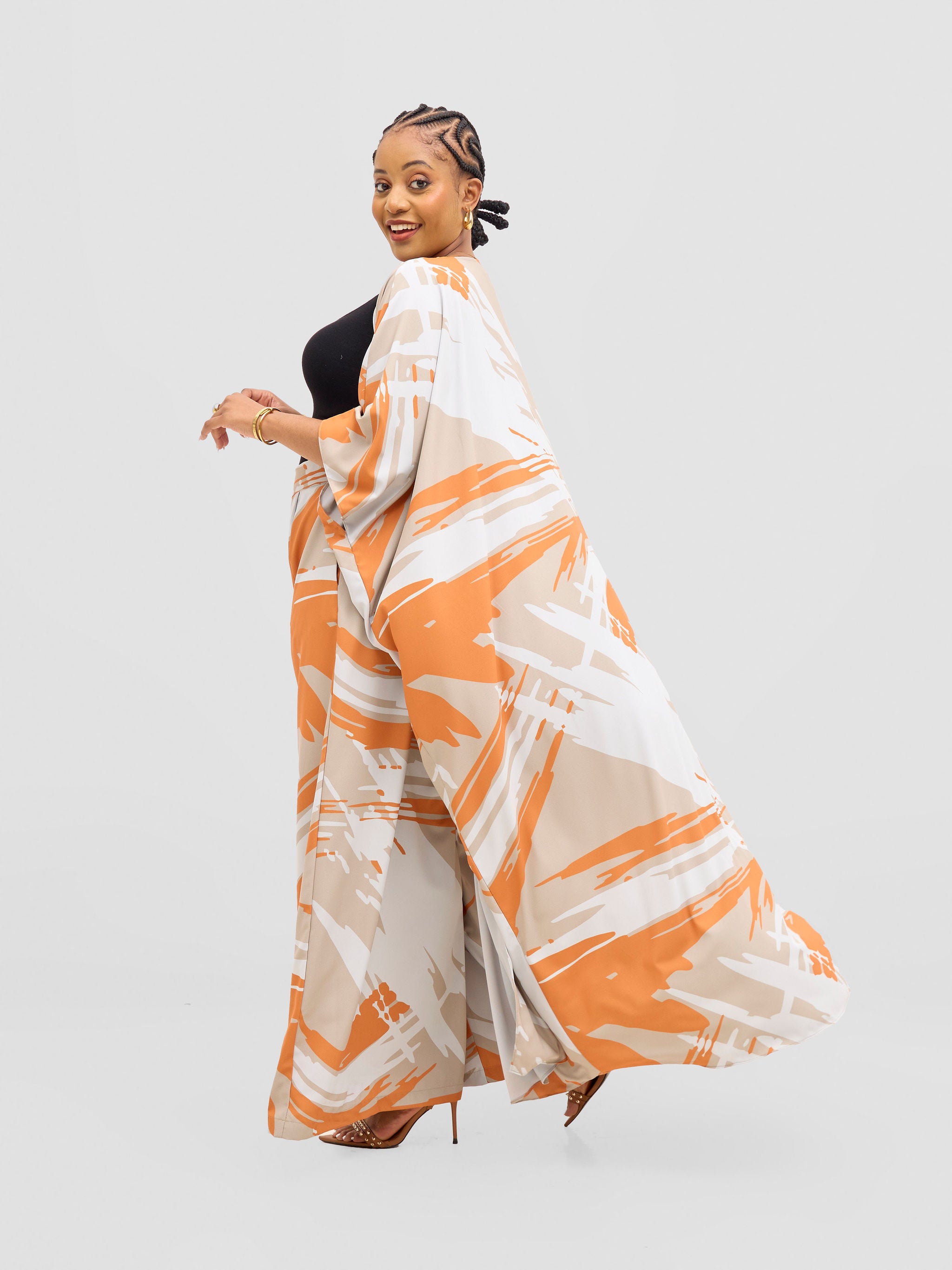 Vivo Ayla Maxi Kimono - Grey / Orange Hali Print