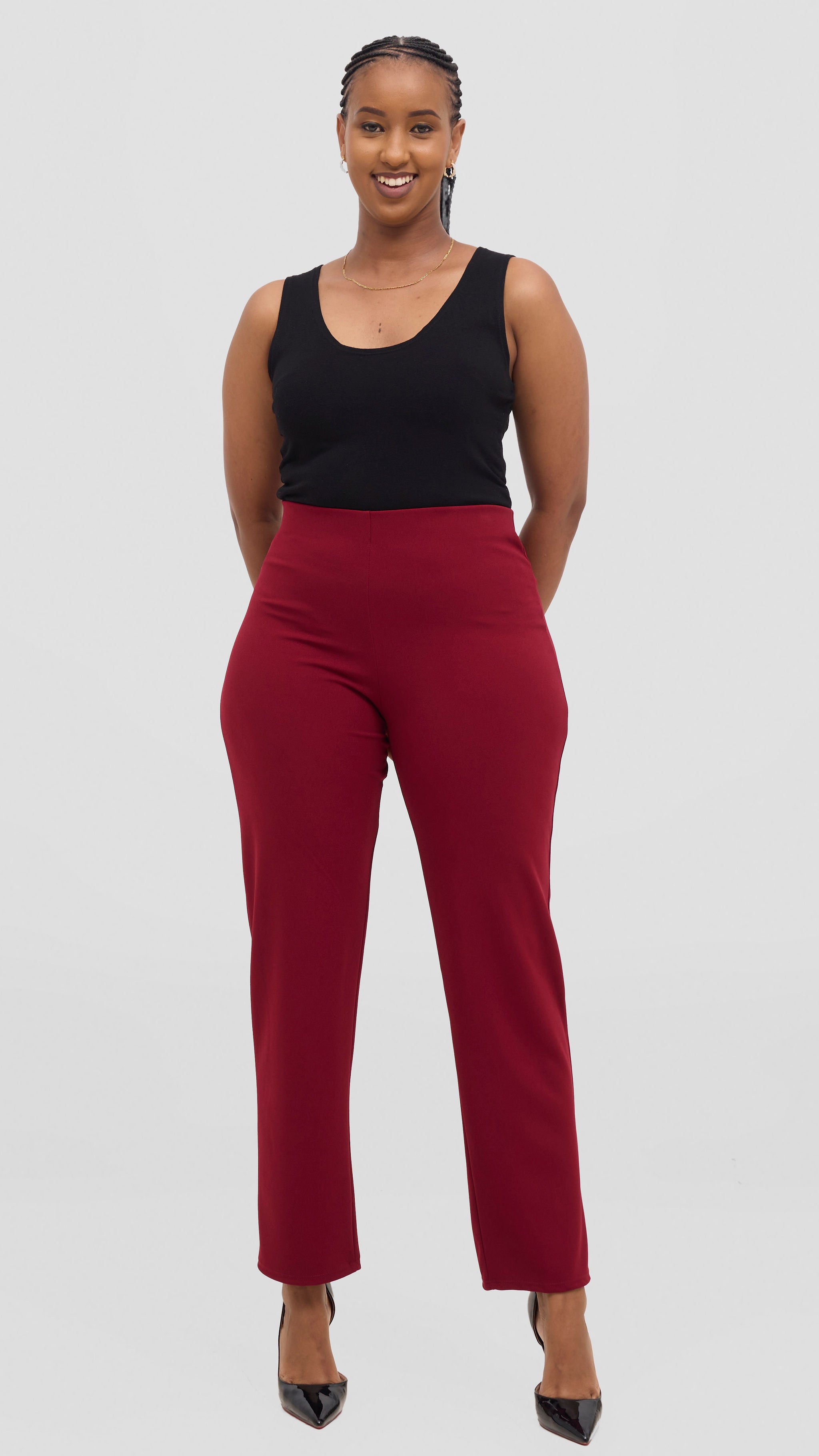 Vivo Basic Straight Leg Pants - Wine Red