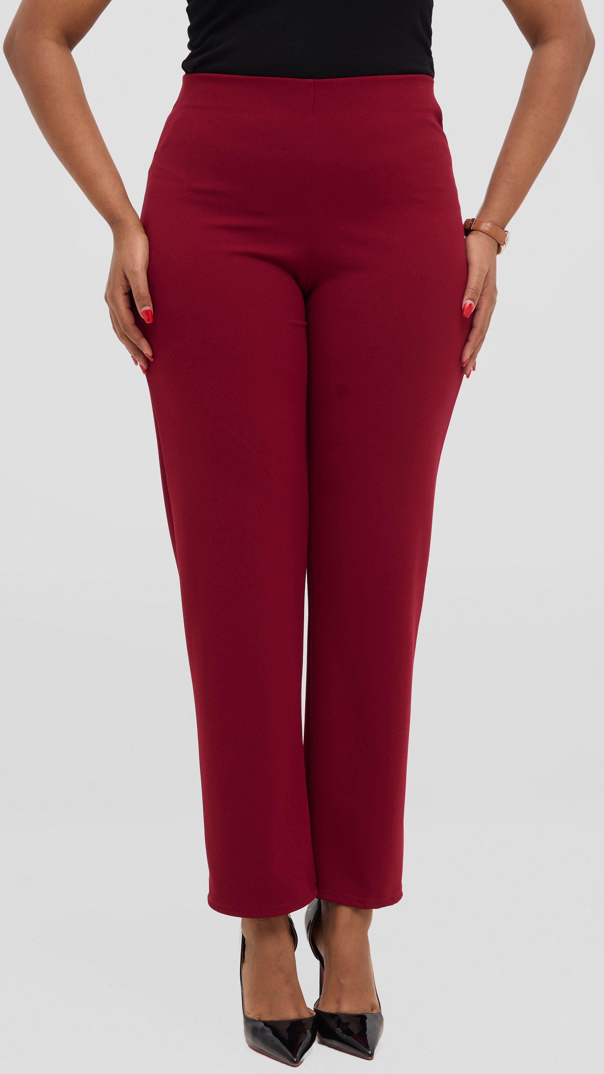Vivo Basic Straight Leg Pants - Wine Red