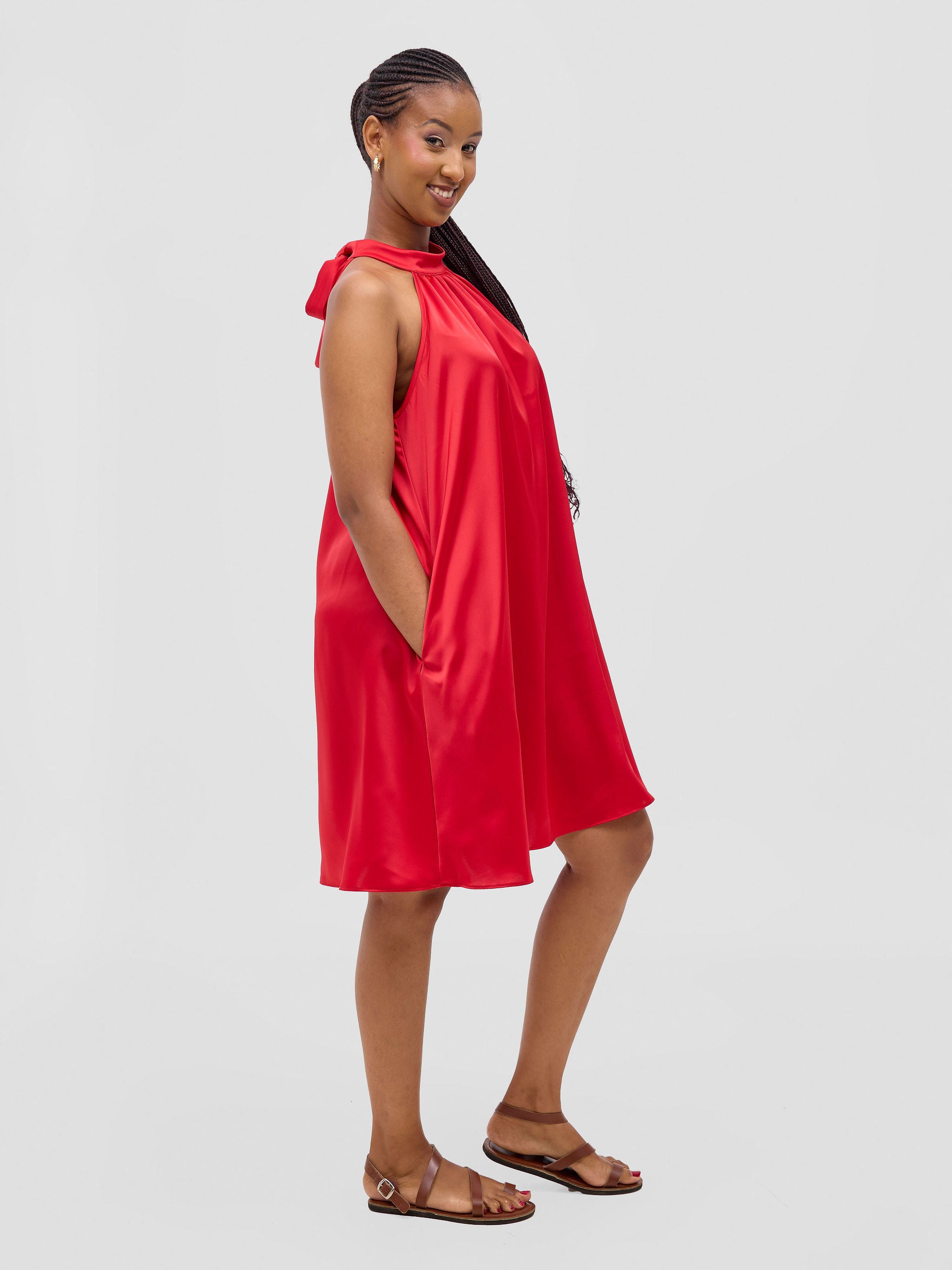 Vivo Meli Halter Neck Dress - Red