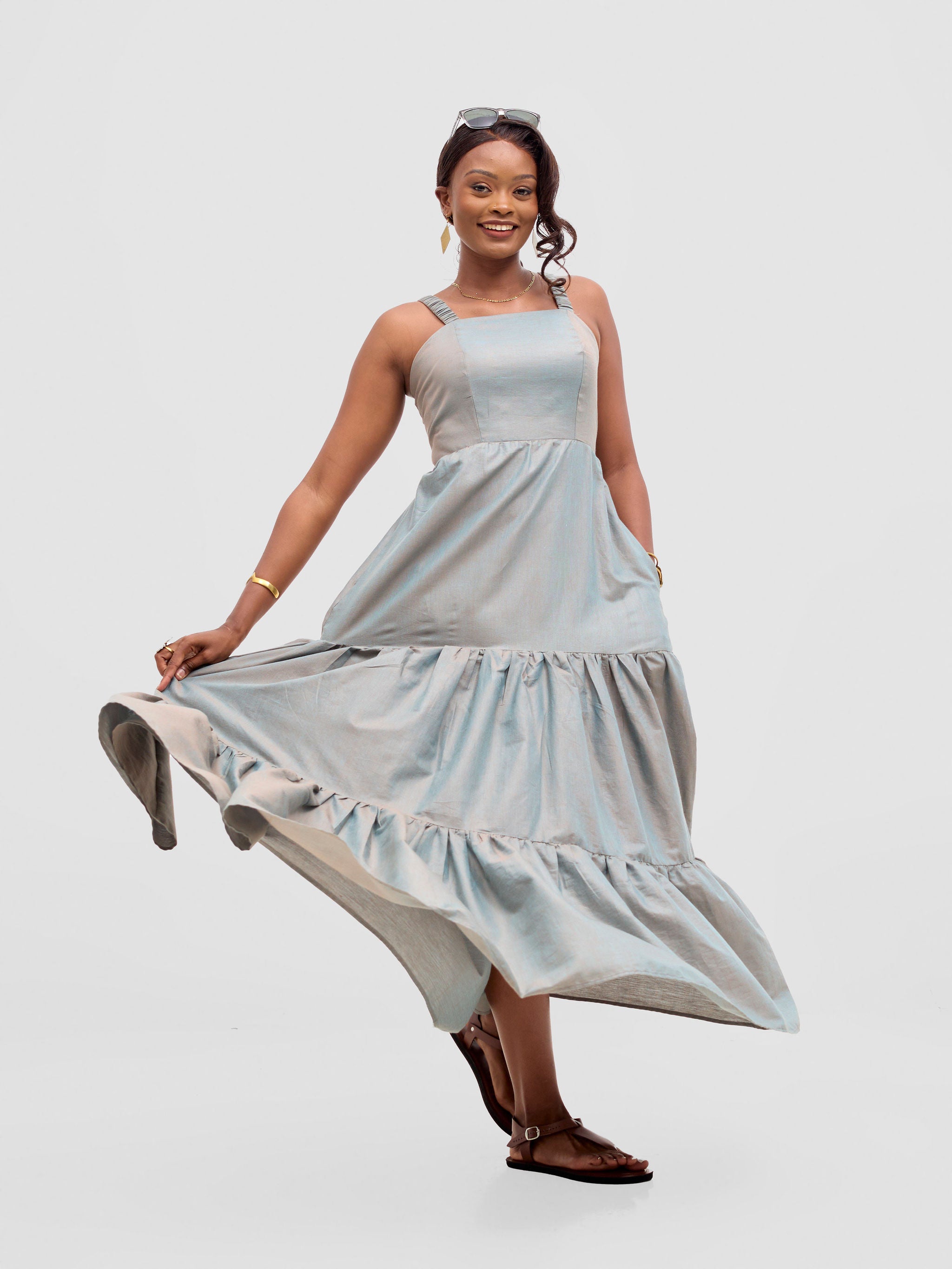 Safari Kikoy Tie Back Maxi Dress - Frost