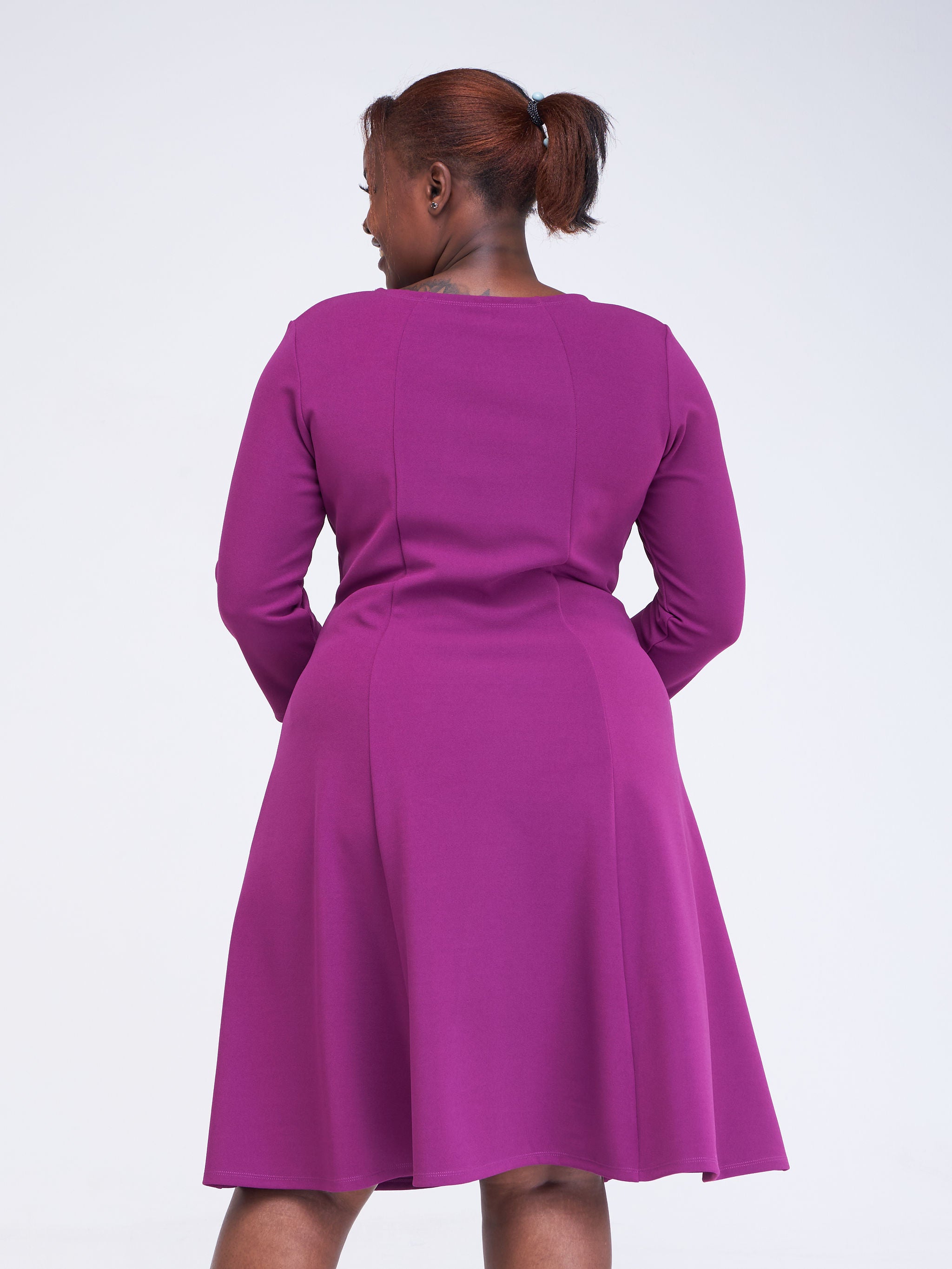 Vivo Basic 3/4 Sleeve Escape A-Line Dress - Purple