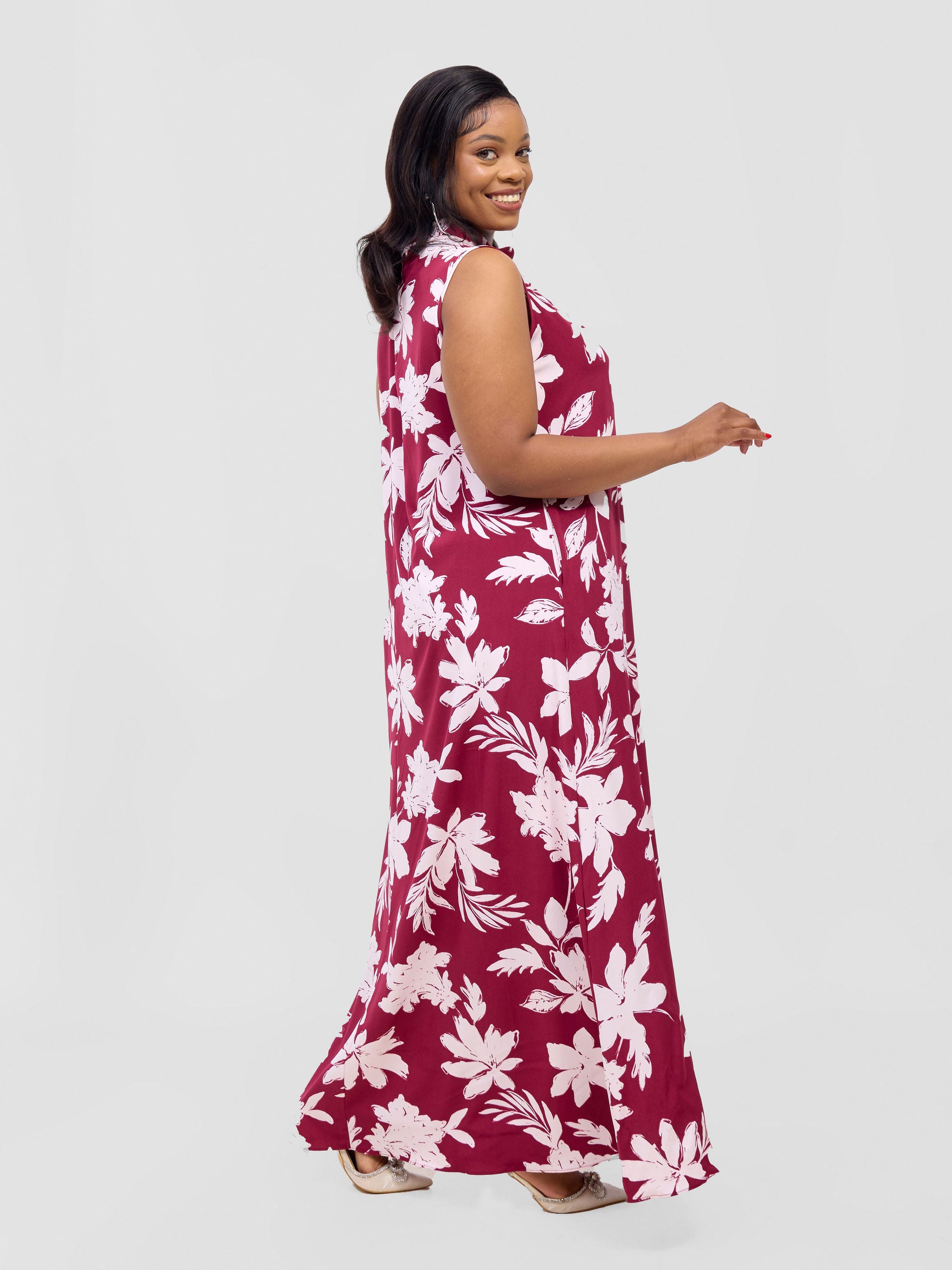 Vivo Asha Sleeveless Maxi Dress - Burgundy Peli Print