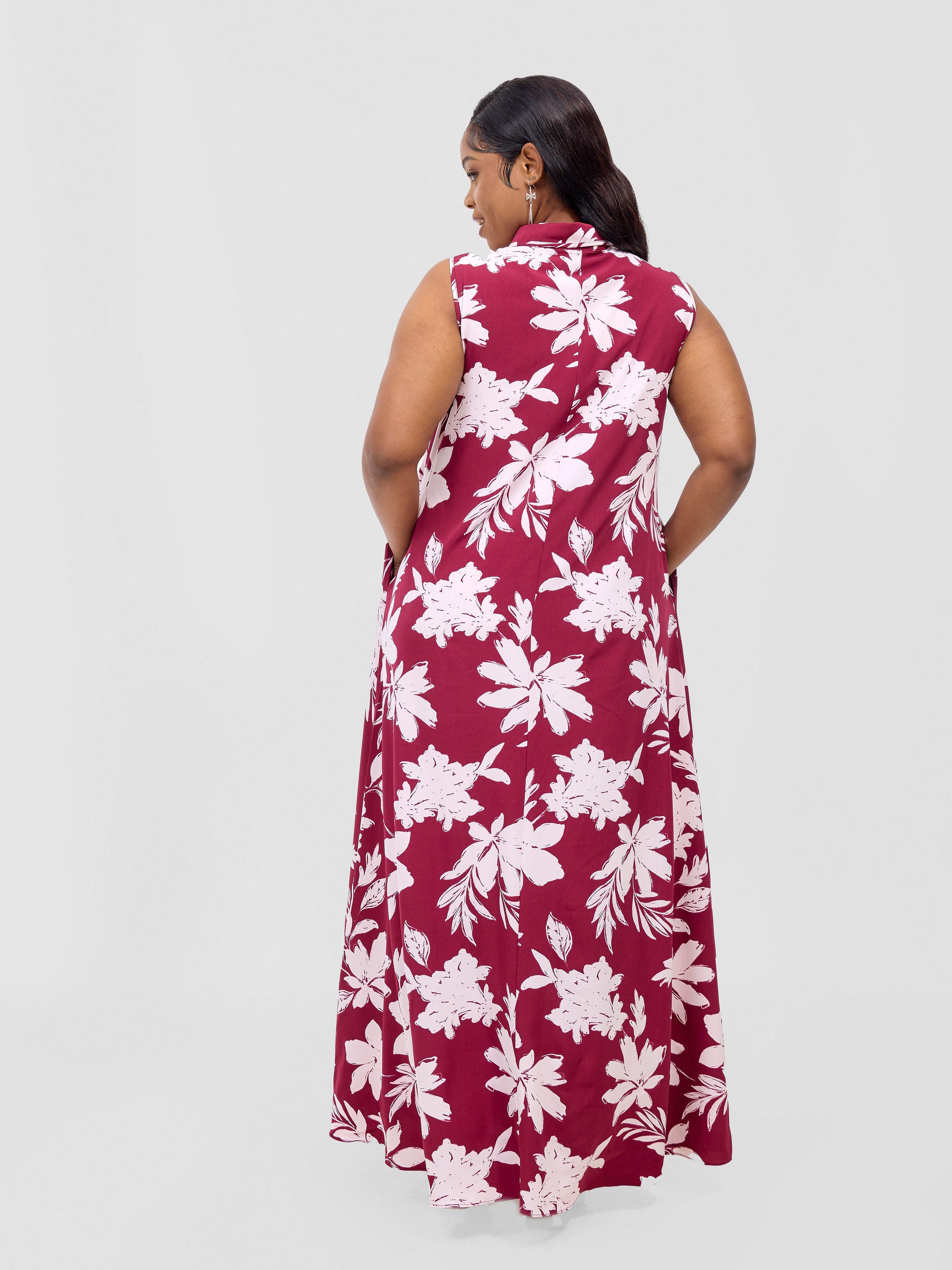 Vivo Asha Sleeveless Maxi Dress - Burgundy Peli Print