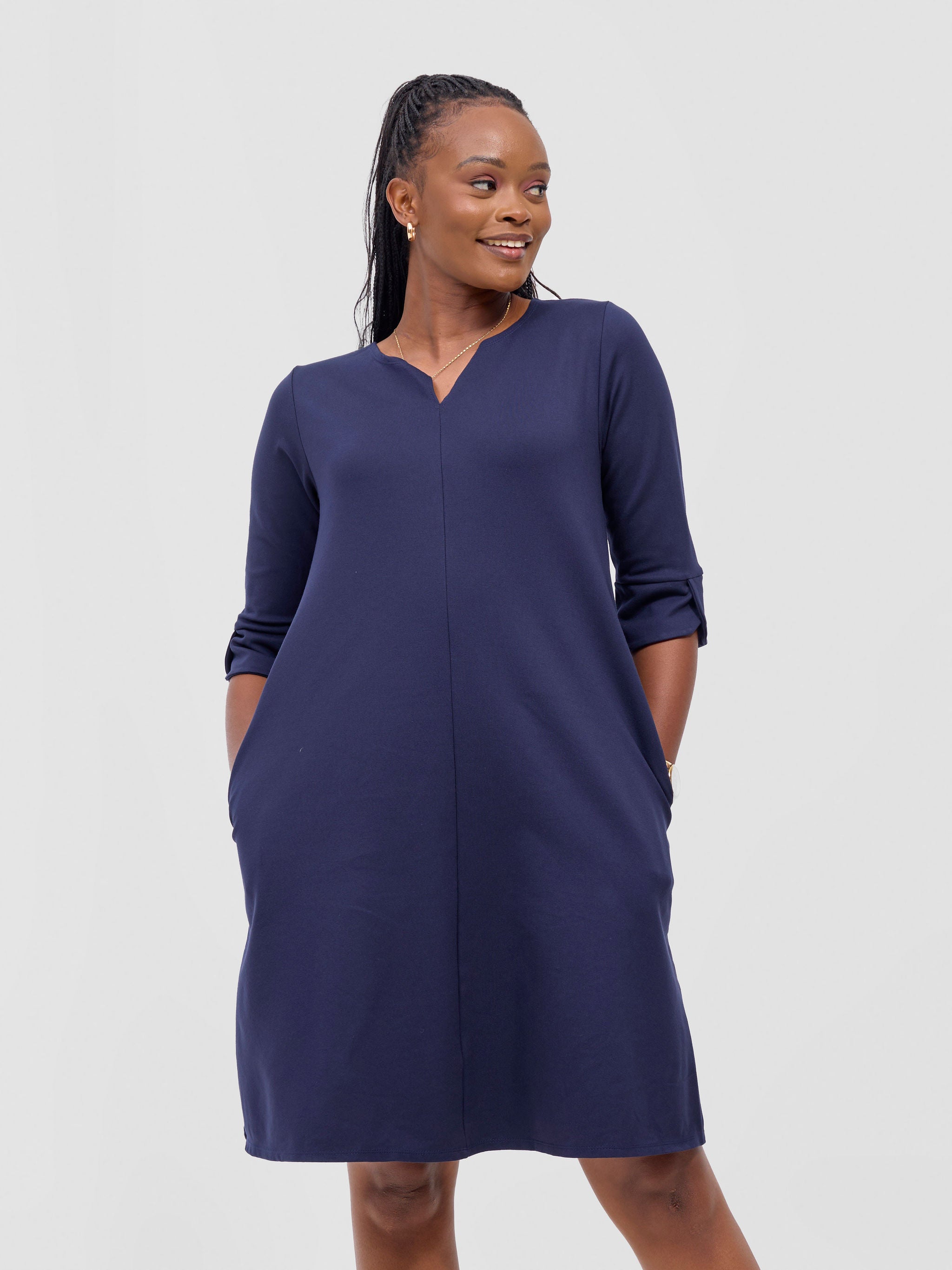 Vivo Zawadi Keyhole Dress - Navy Blue