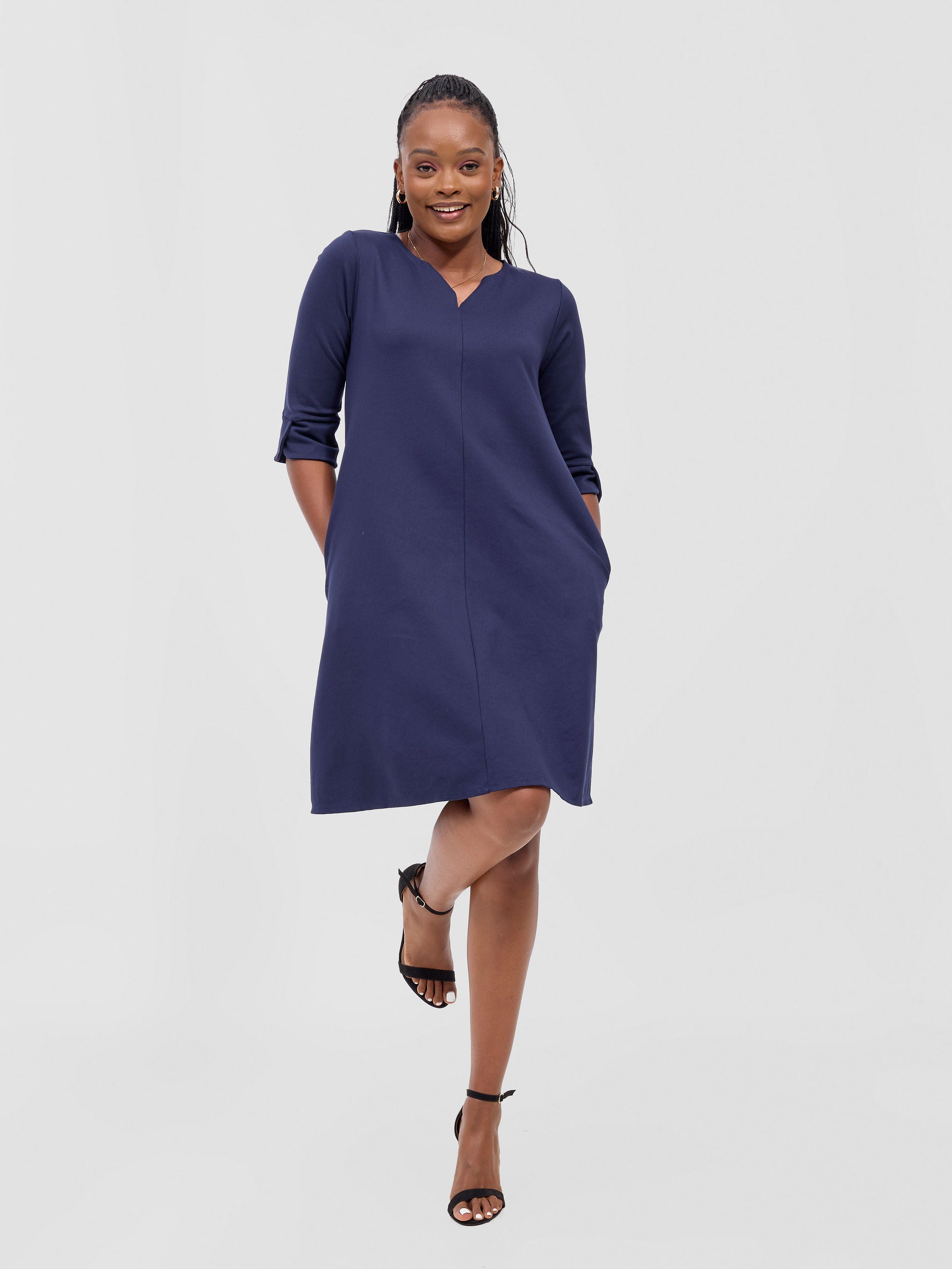 Vivo Zawadi Keyhole Dress - Navy Blue