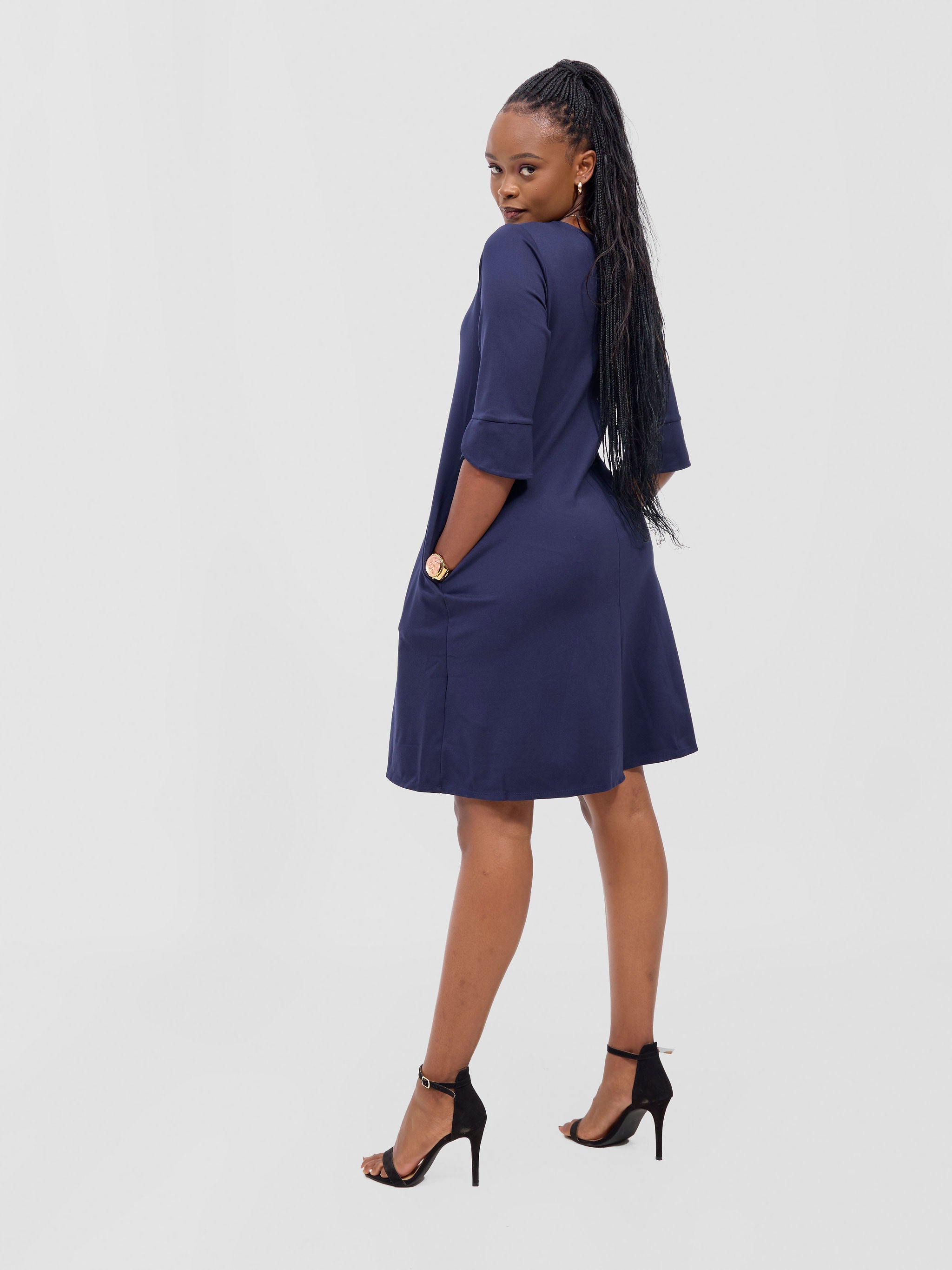 Vivo Zawadi Keyhole Dress - Navy Blue