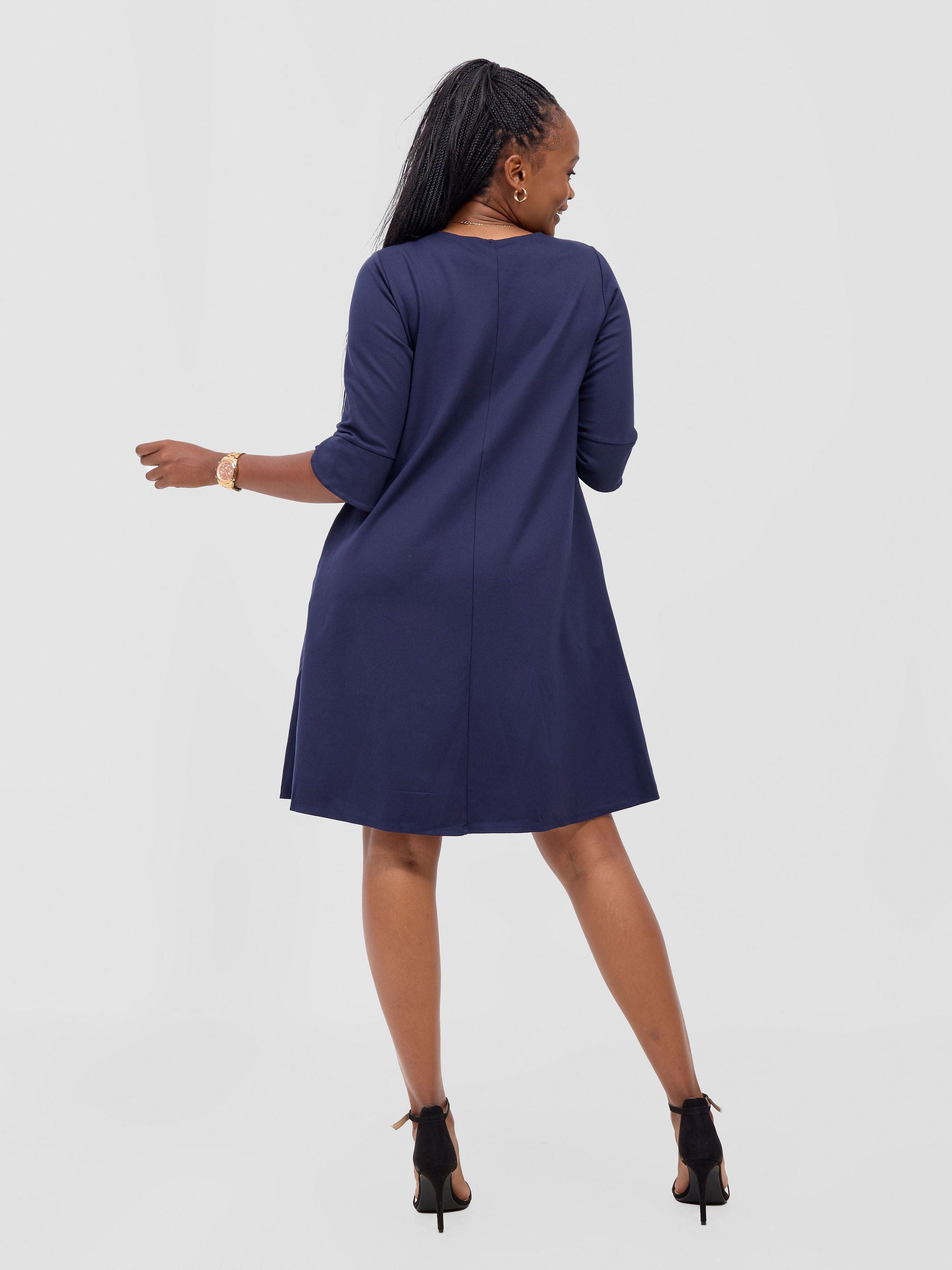 Vivo Zawadi Keyhole Dress - Navy Blue