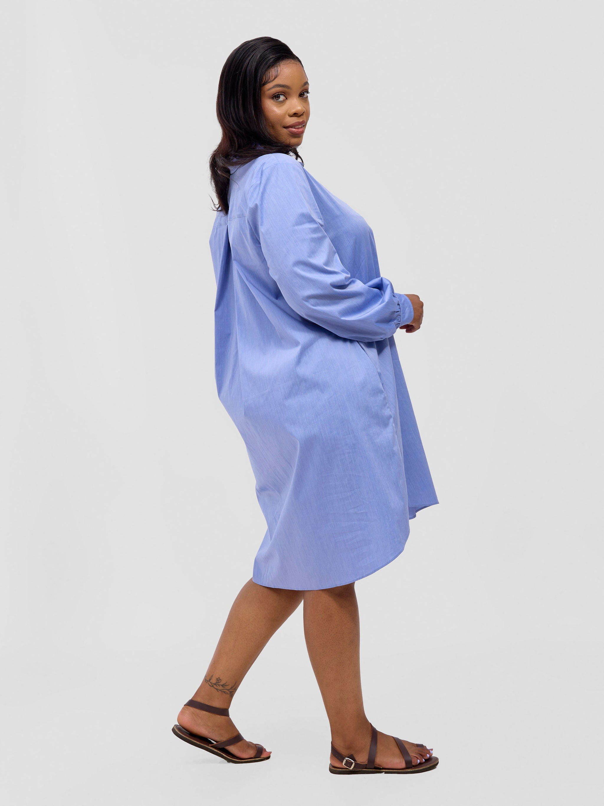 Safari Kaya Long Sleeve Shirt Dress - Blue