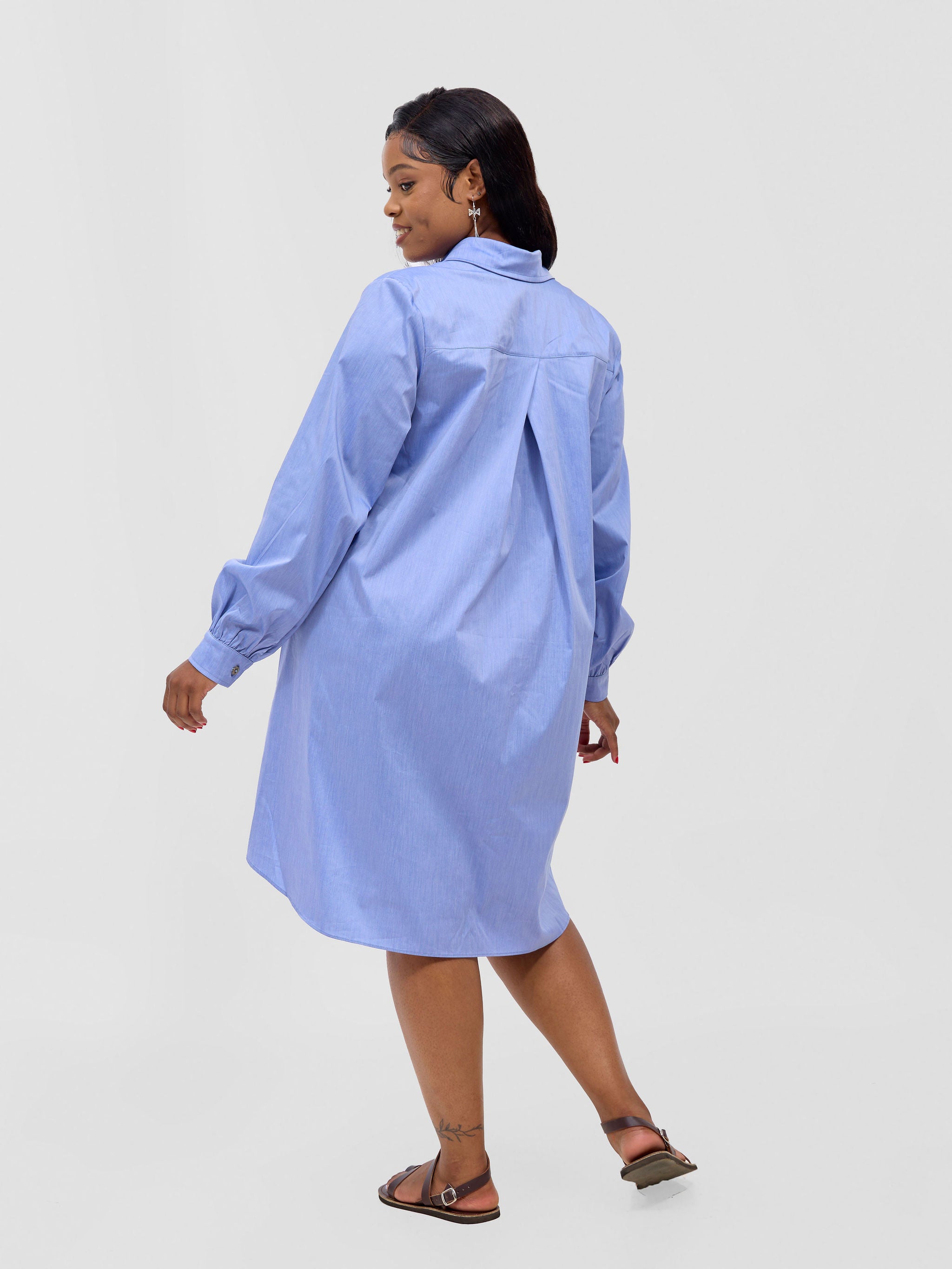 Safari Kaya Long Sleeve Shirt Dress - Blue