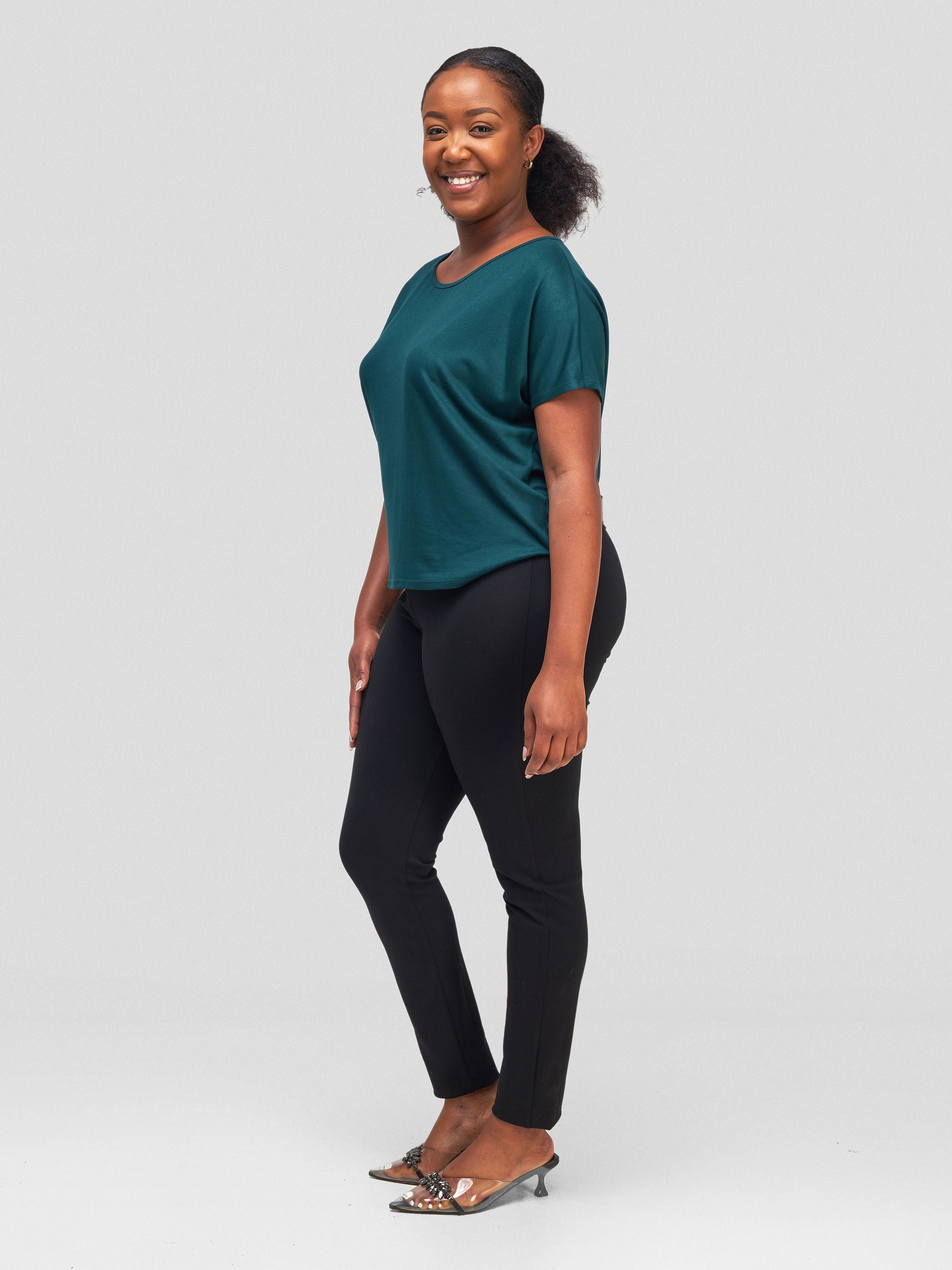 Vivo Bana Drop Shoulder Cowl Back Top - Dark Green