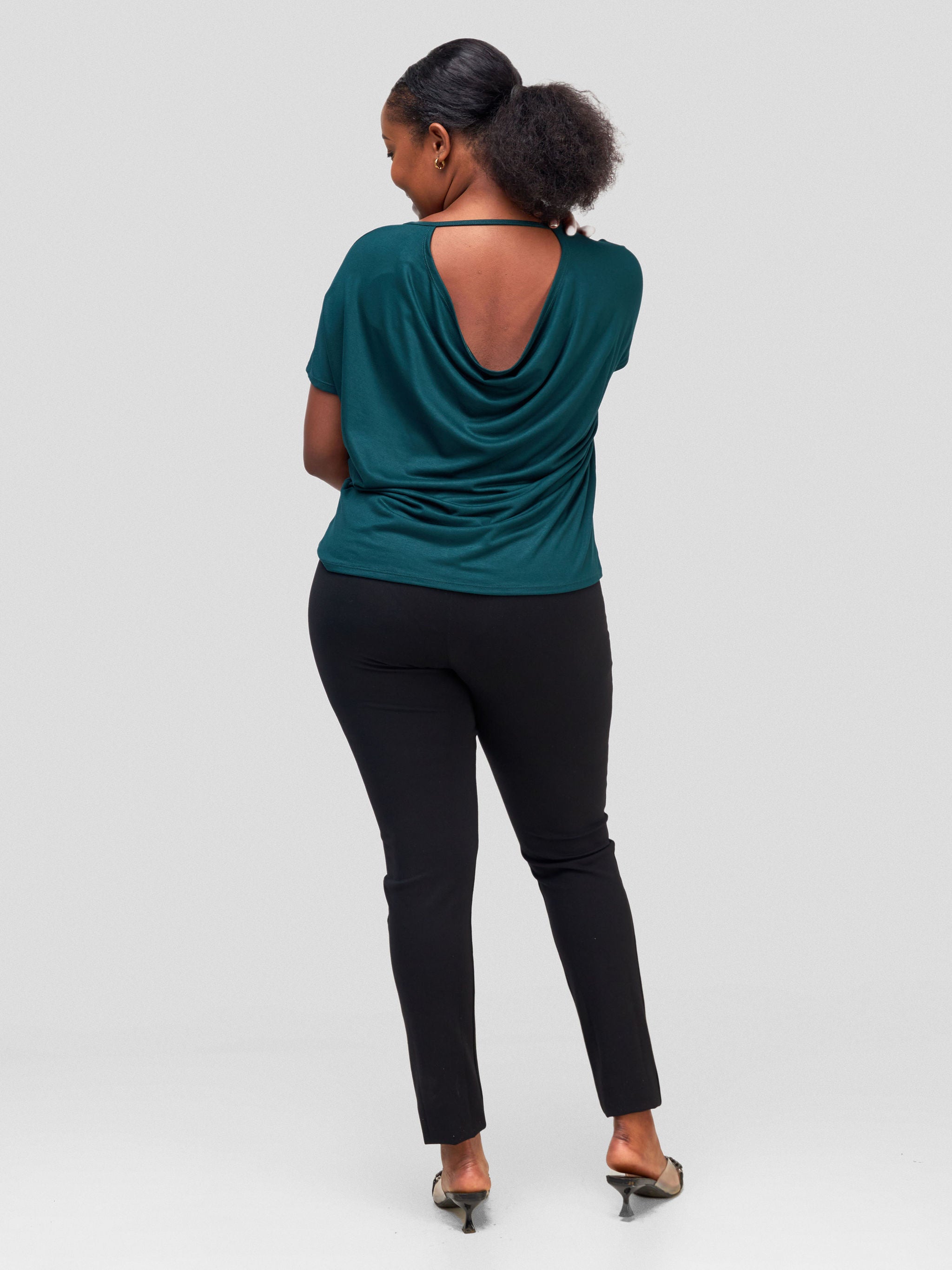 Vivo Bana Drop Shoulder Cowl Back Top - Dark Green