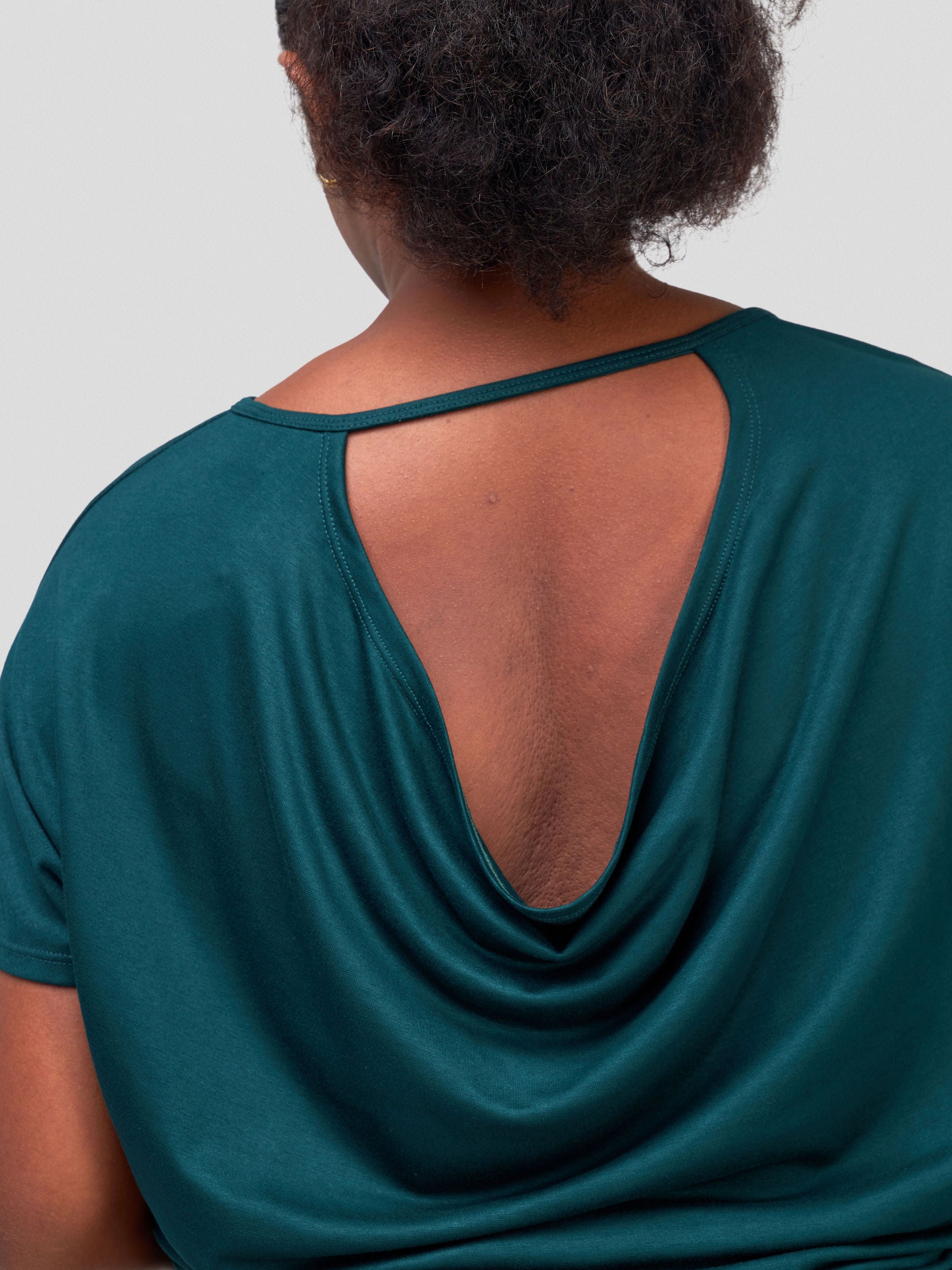 Vivo Bana Drop Shoulder Cowl Back Top - Dark Green