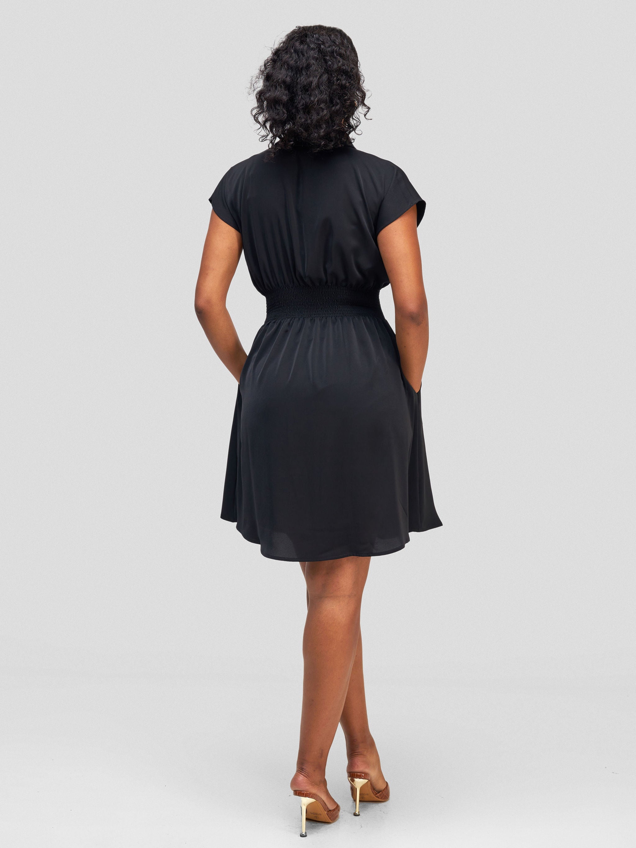 Vivo Zena Shirred Waist Shirt Dress - Black