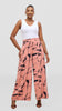 Vivo Liora Wide Leg Pants in Crepe - Coral / Navy Ziza Print