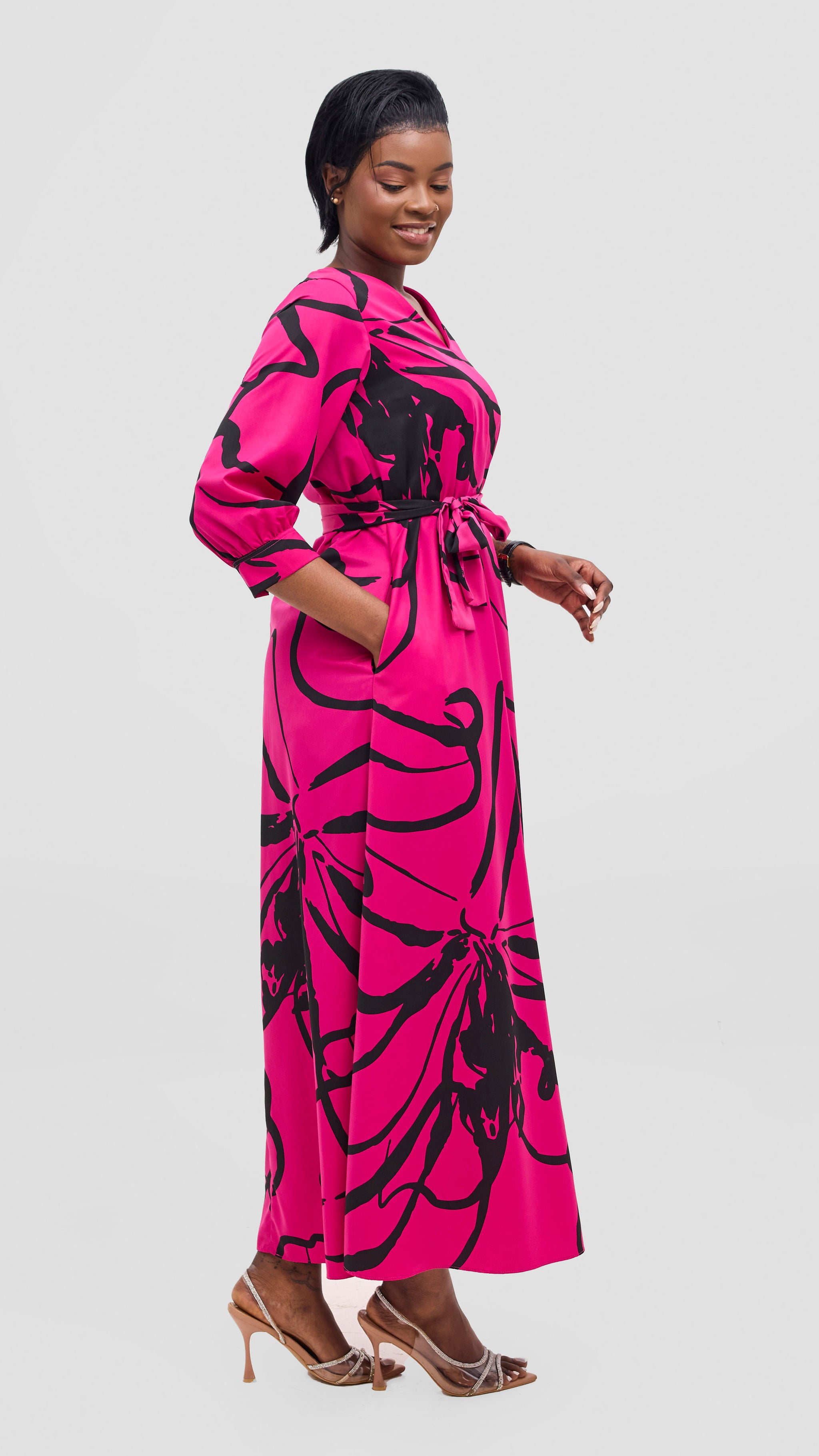 Vivo Hadiya Maxi Dress - Hot Pink / Black Luwe Print