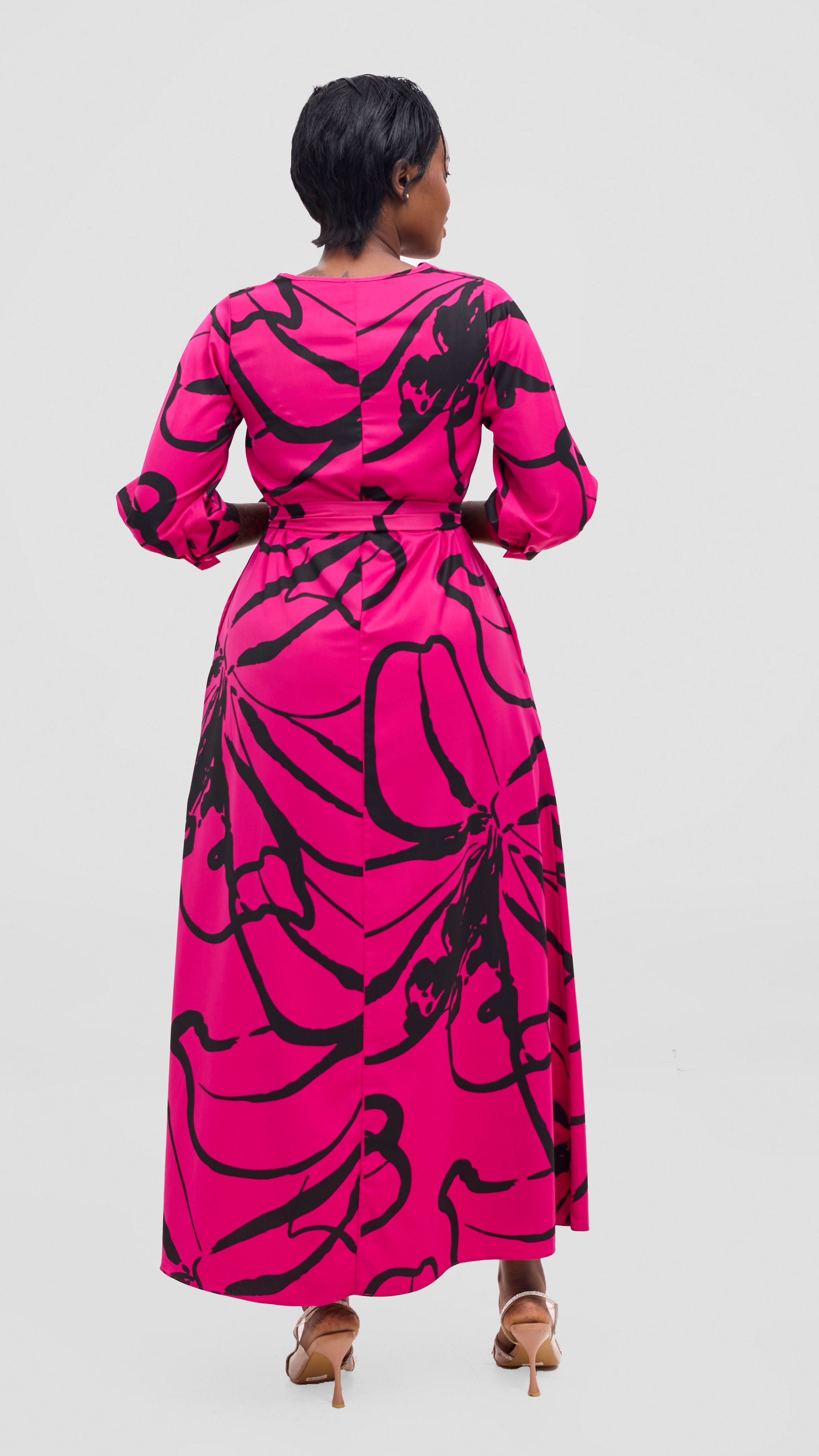 Vivo Hadiya Maxi Dress - Hot Pink / Black Luwe Print