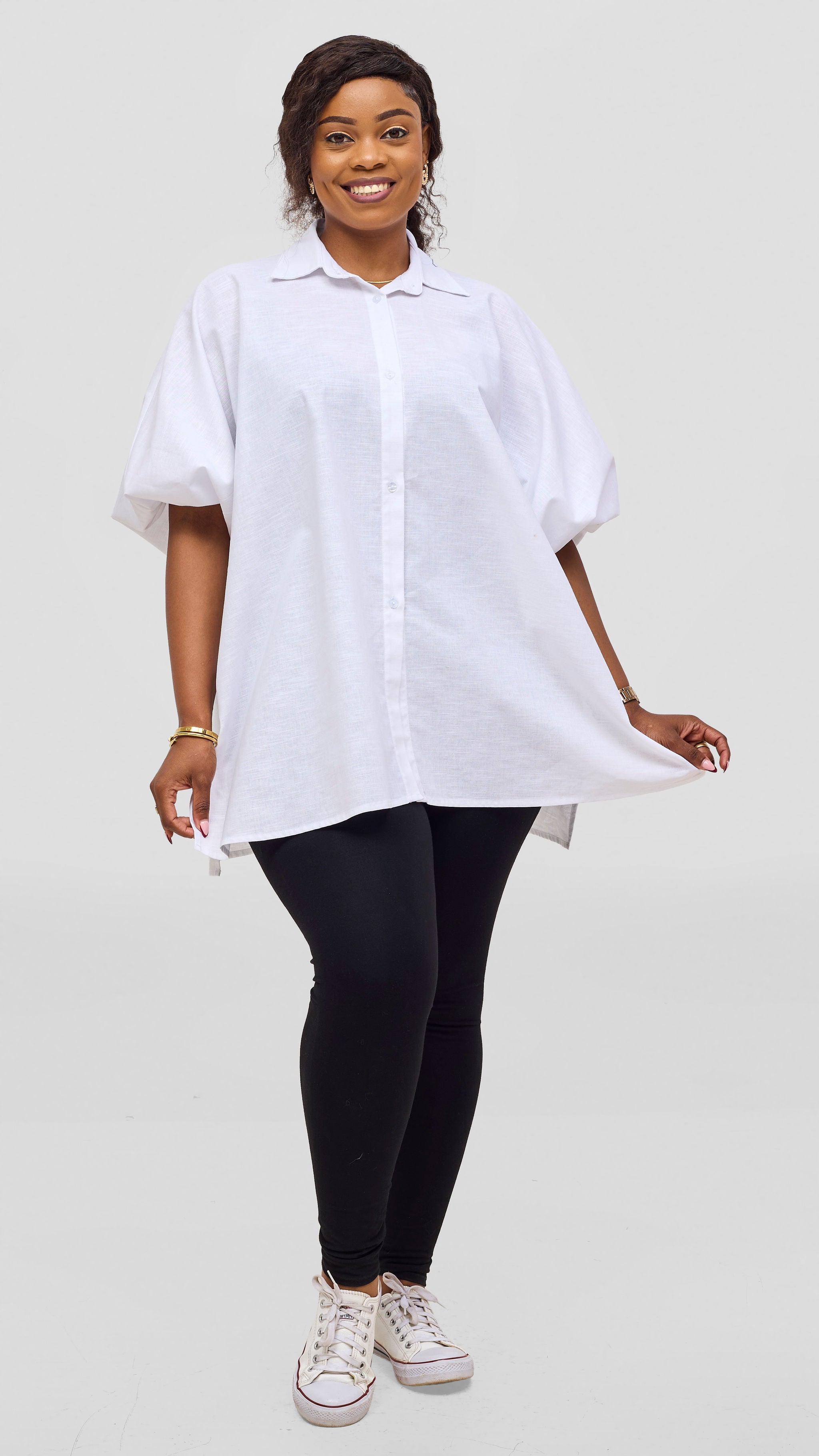 Safari by Vivo Zehra Extra Wide Linen Shirt - White